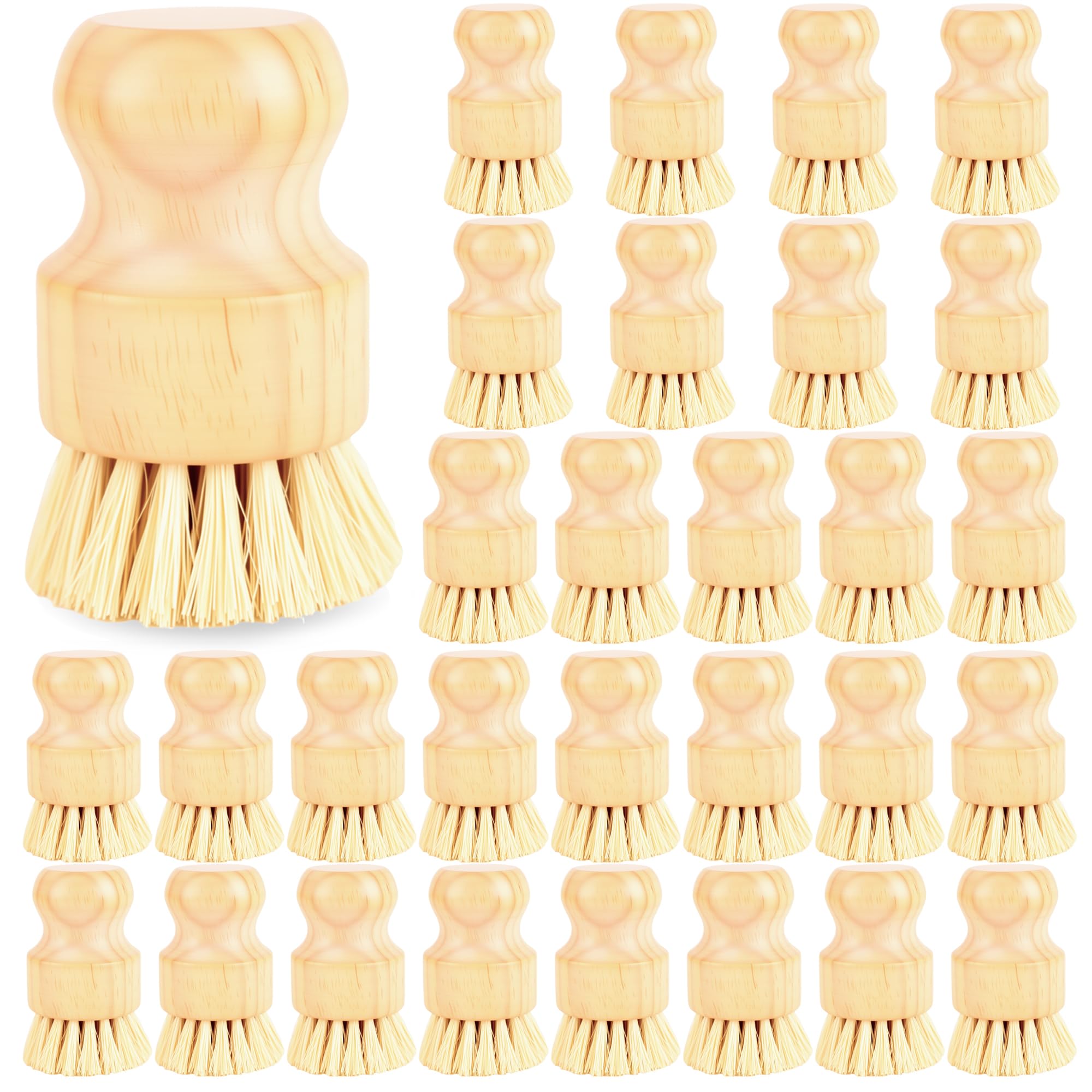 Lot de 30 brosses à récurer en bambou avec poils en sisal pour casseroles, poêles, éviers, légumes