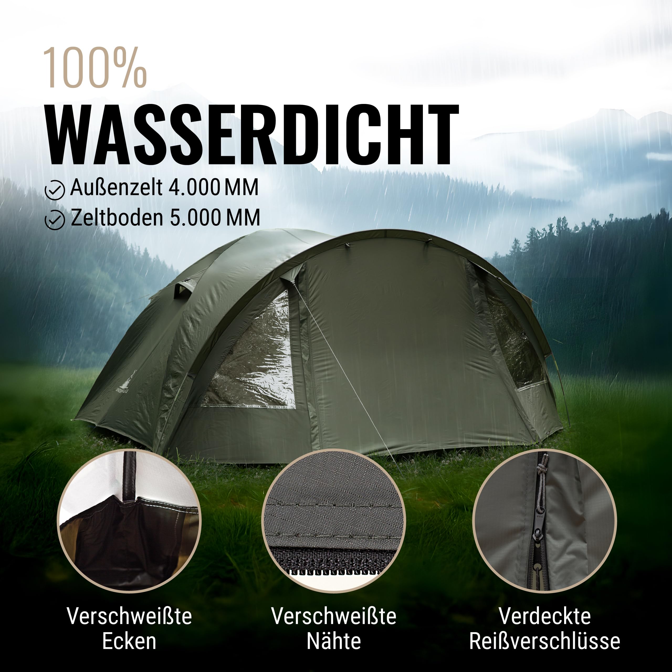 WANDERFALKE® Zelt 2-4 Personen wasserdicht 4.000mm, doppelwandig, leicht & kleines Packmaß, 2-4 Mann Zelt, Campingzelt mit Vorzelt, Familienzelt, Outdoor Zelte für Camping, Reise, Angeln