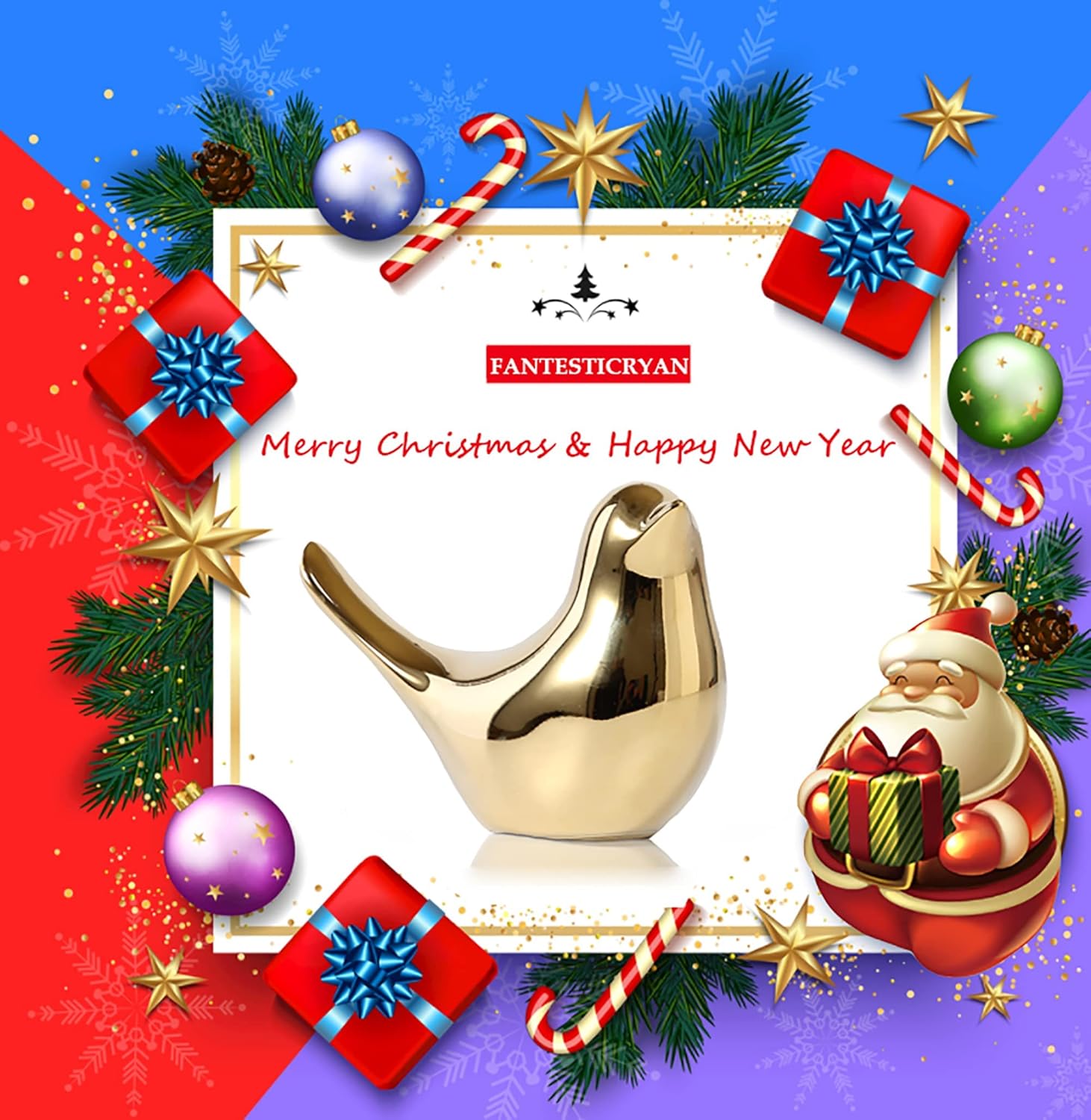 Golden Ceramic Bird Figurine for Table Decor