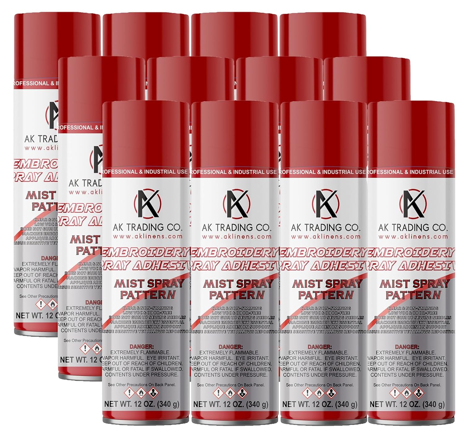 AK TRADING CO. Embroidery Spray Adhesive Basting Spray - Spray and Fix Temporary Fabric Adhesive, 12 Oz Can, Mist Spray Pattern (12)