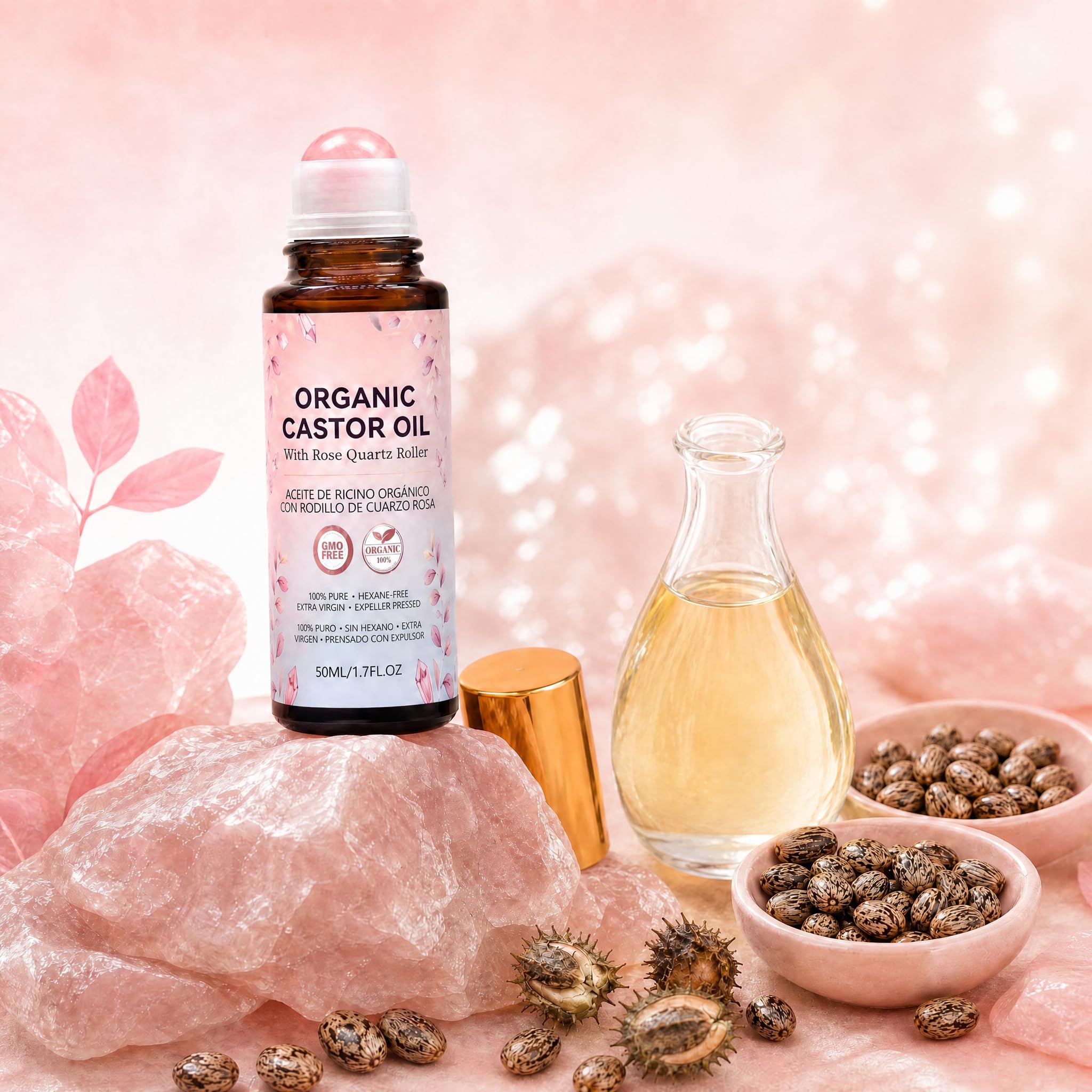 Rose Quartz Roll-On with Organic Hexane-Free Castor Oil