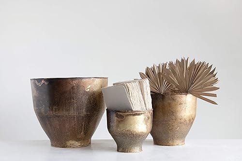 Miniatura 2 de Creative Co-Op Macetas de metal antiguo (juego de 3 tamañoscapacidad para macetas de 8, 10 y 15 pulgadas), latón