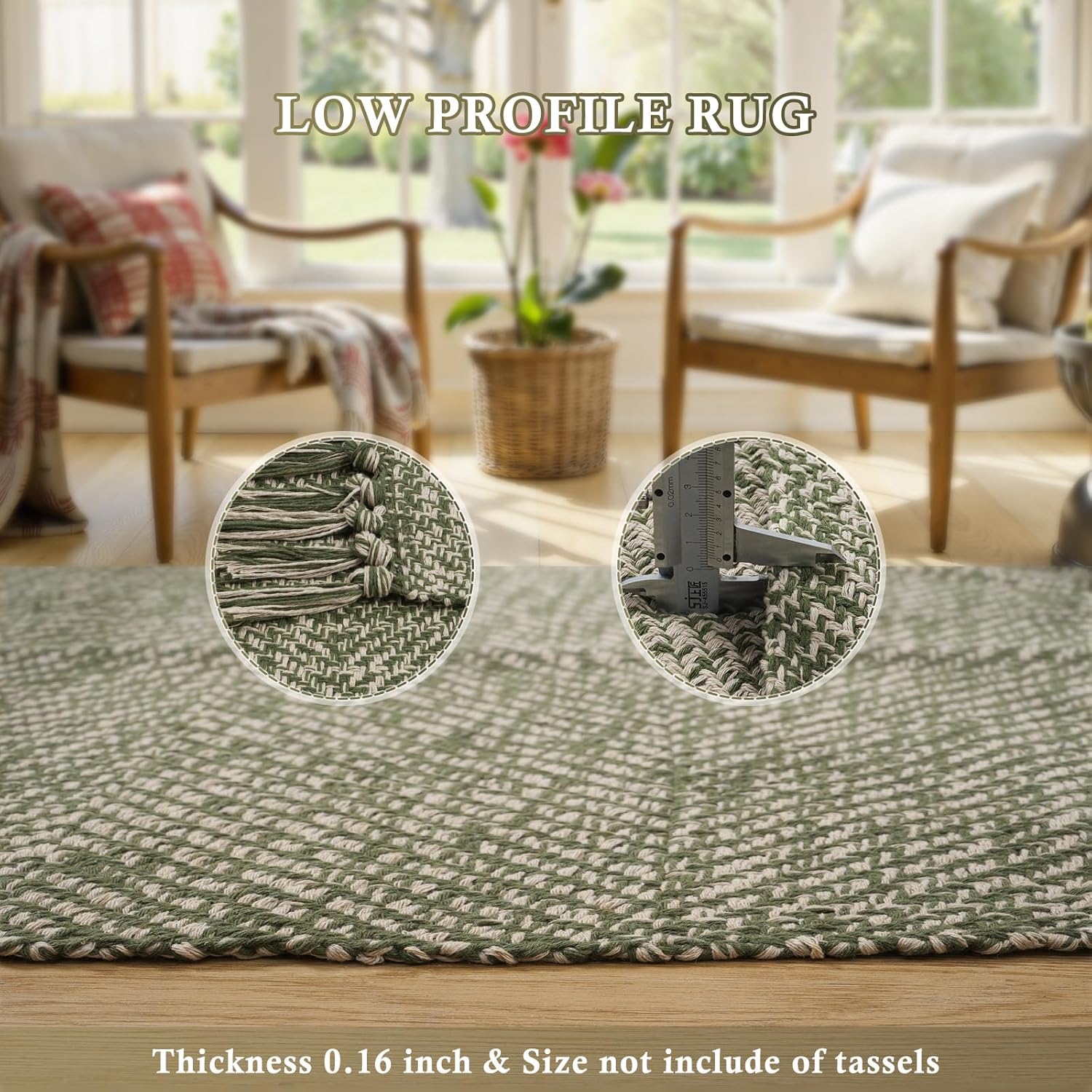 Collive 2x6 Hallway Runner Rug, Hand-Woven Washable Reversible Entryway Runner Rug, Natural/Green Cotton Farmhouse Laundry Room Rug Modern Long Carpet for Bedroom Bathroom Sink Foyer