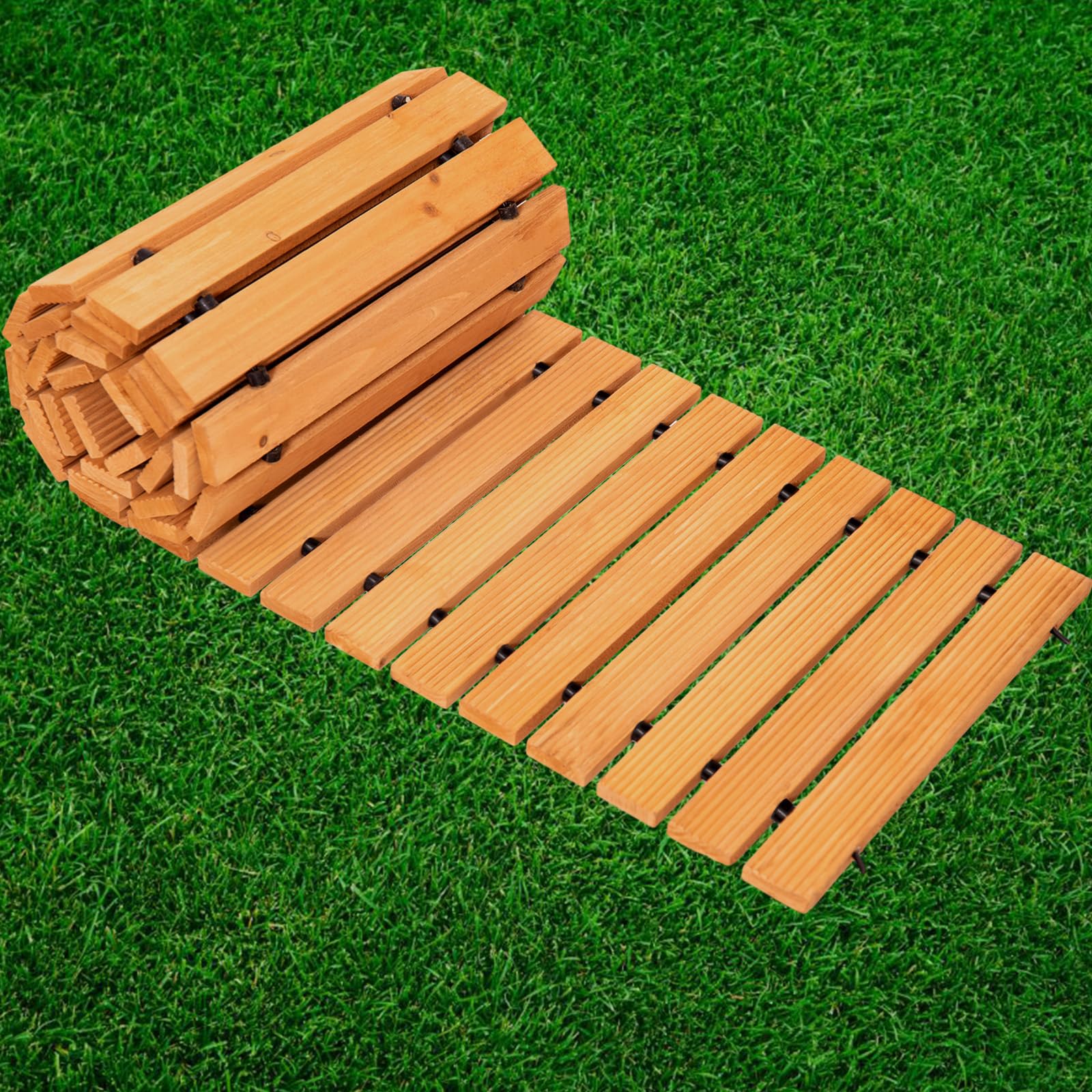 Garden Pathway, 12FT Roll Out Wooden Garden Pathway, Straight Cedar Garden Walkway for Outdoor Patio/Backyard/Beach/Wedding Party, Anti-Slip Roll Out Walkway Path Outdoor