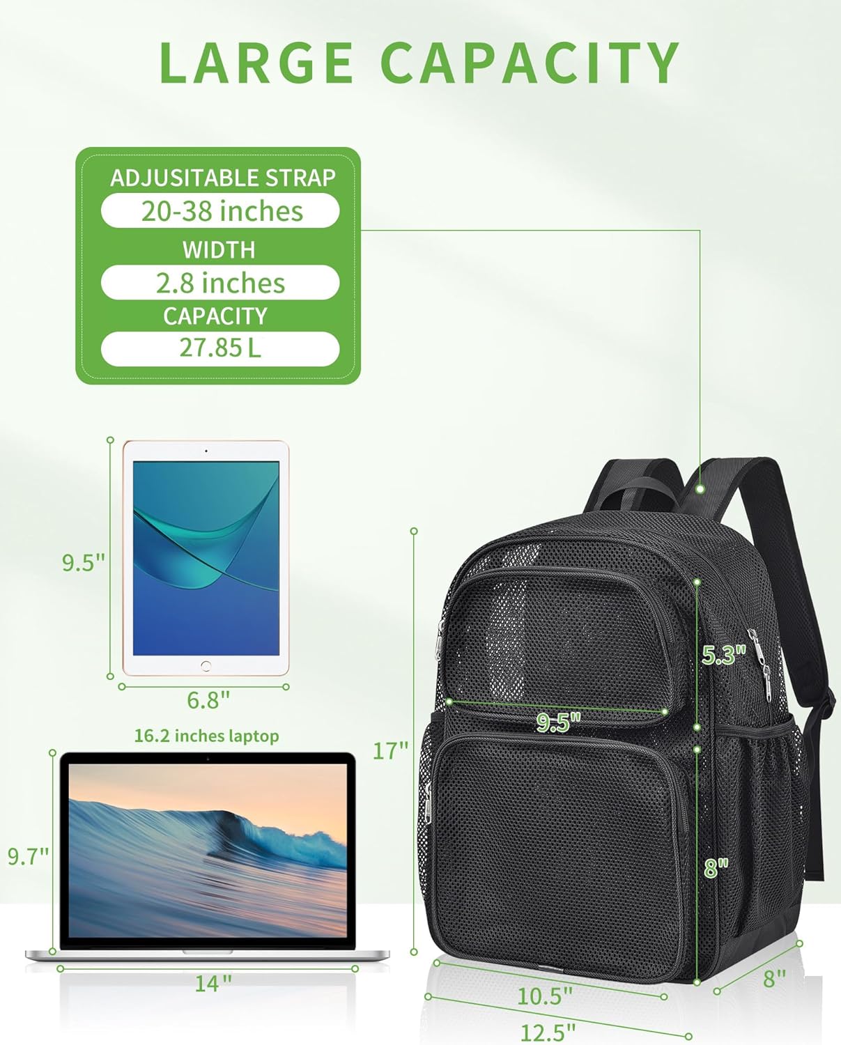 MAY TREE Mesh Backpack Heavy Duty Big Mesh Bag Large Capacity for Travel Beach Hiking Outdoor Sports with Paded Strap - Image 2