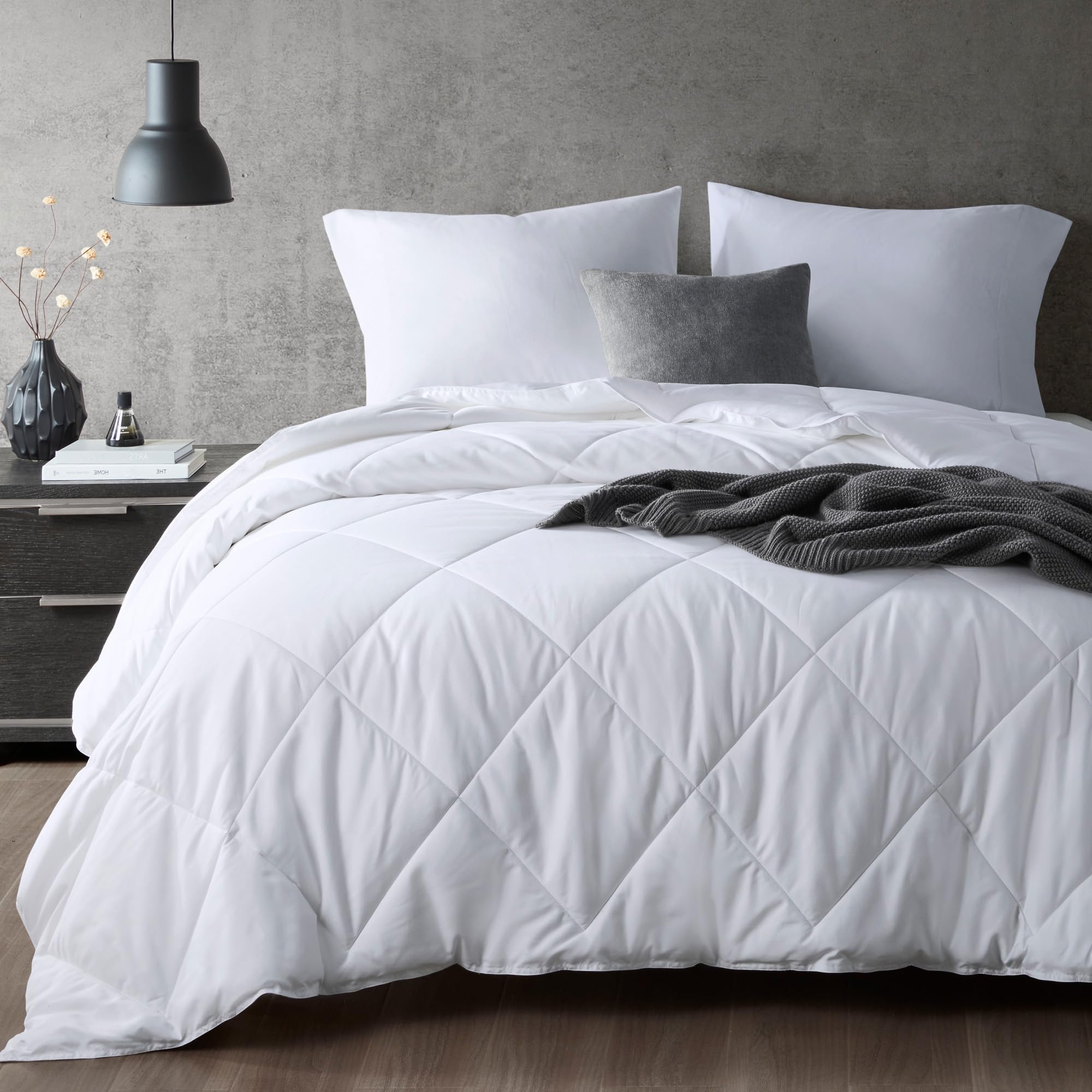 Sharper ImageKing Comforter Jersey Knit Ultra-Soft & Cooling Touch Comforter King Size Bed, Box Quilting, Microfiber Reverse, All Season & Lofty Bedding Cozy T-Shirt Handfeel, King/Cal King, WhiteOEKO-TEX STANDARD 100