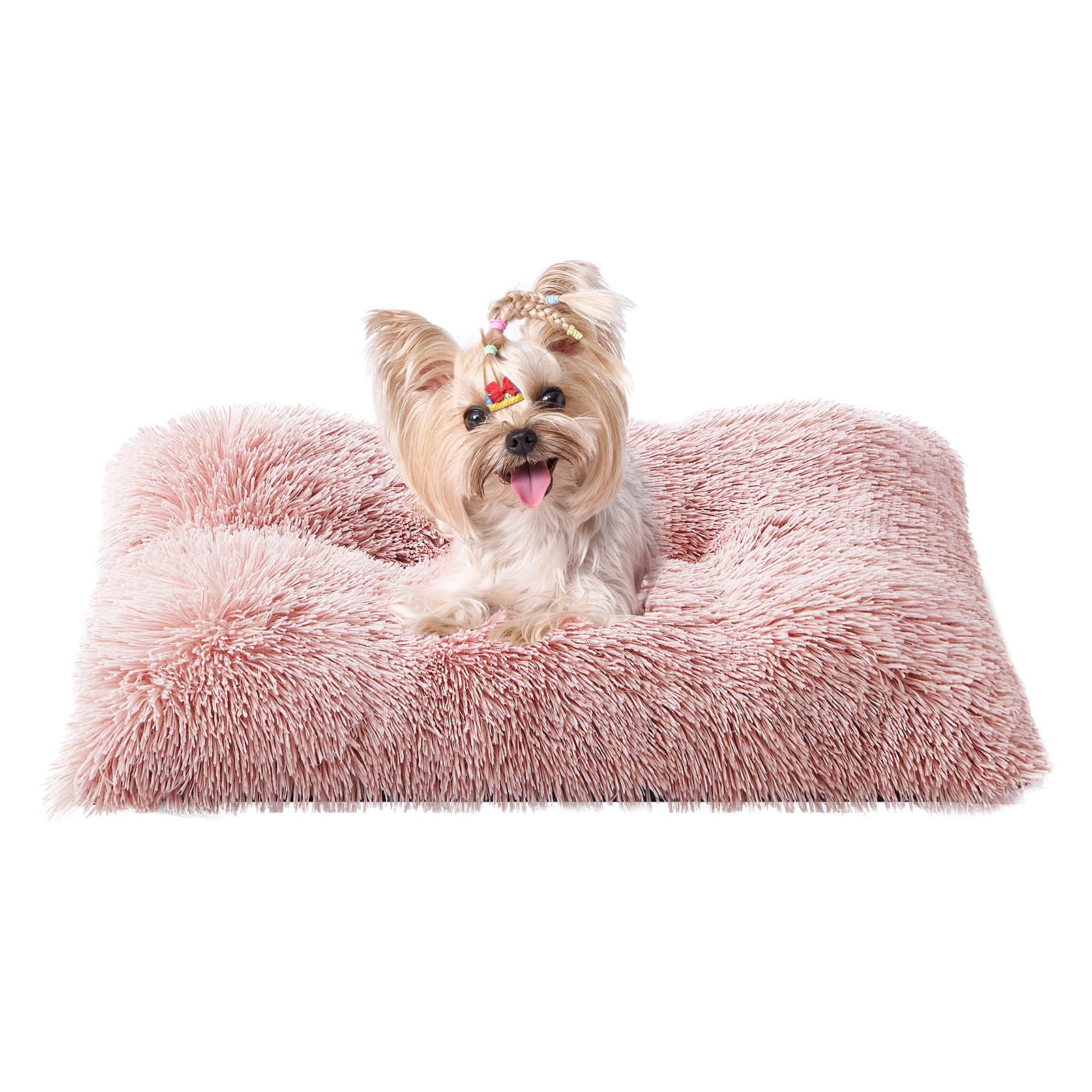 EHEYCIGA Calming Fluffy Dog Crate Bed For Small Dog 60x45x7.5cm, Pink