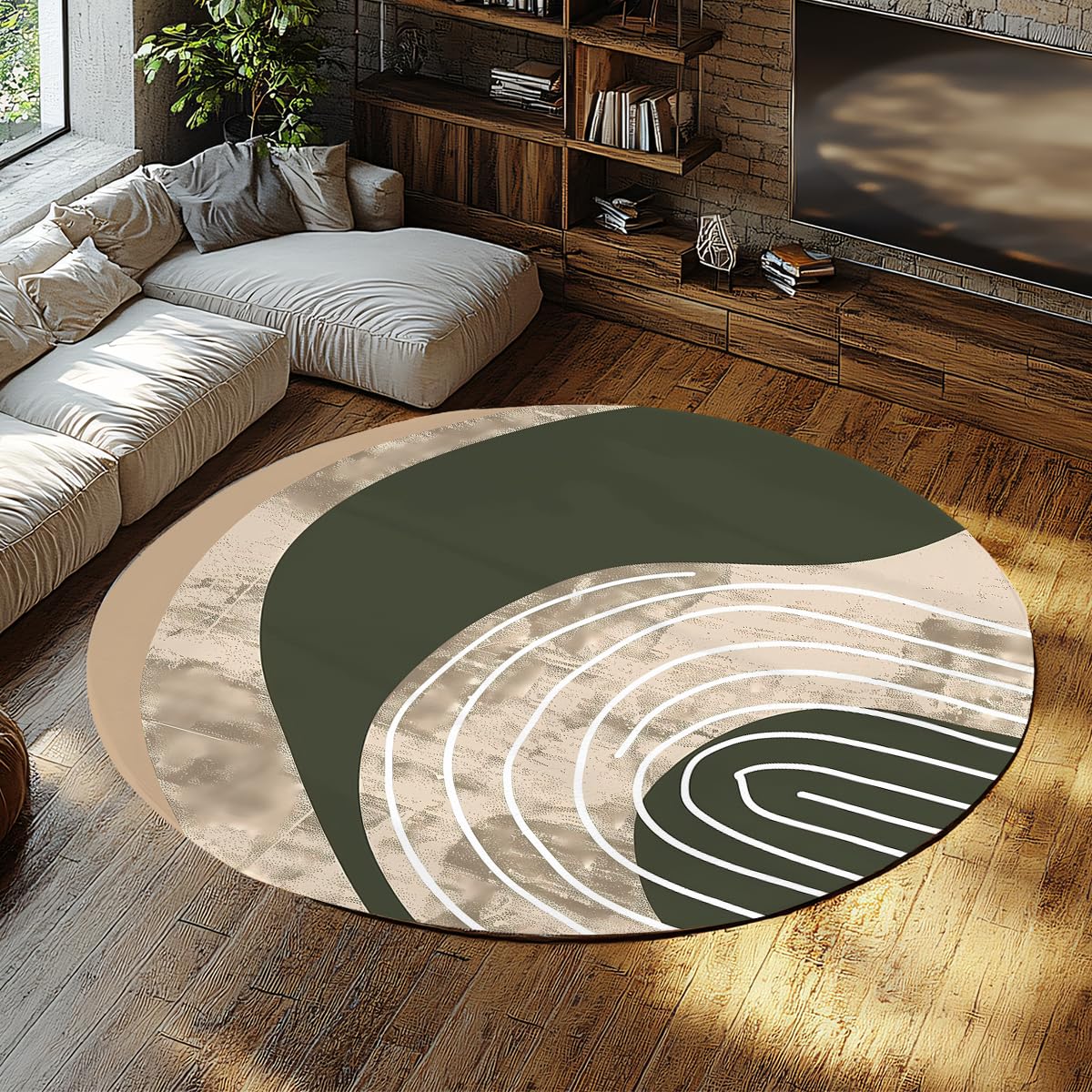 Grand tapis intérieur antidérapant vert et beige rétro