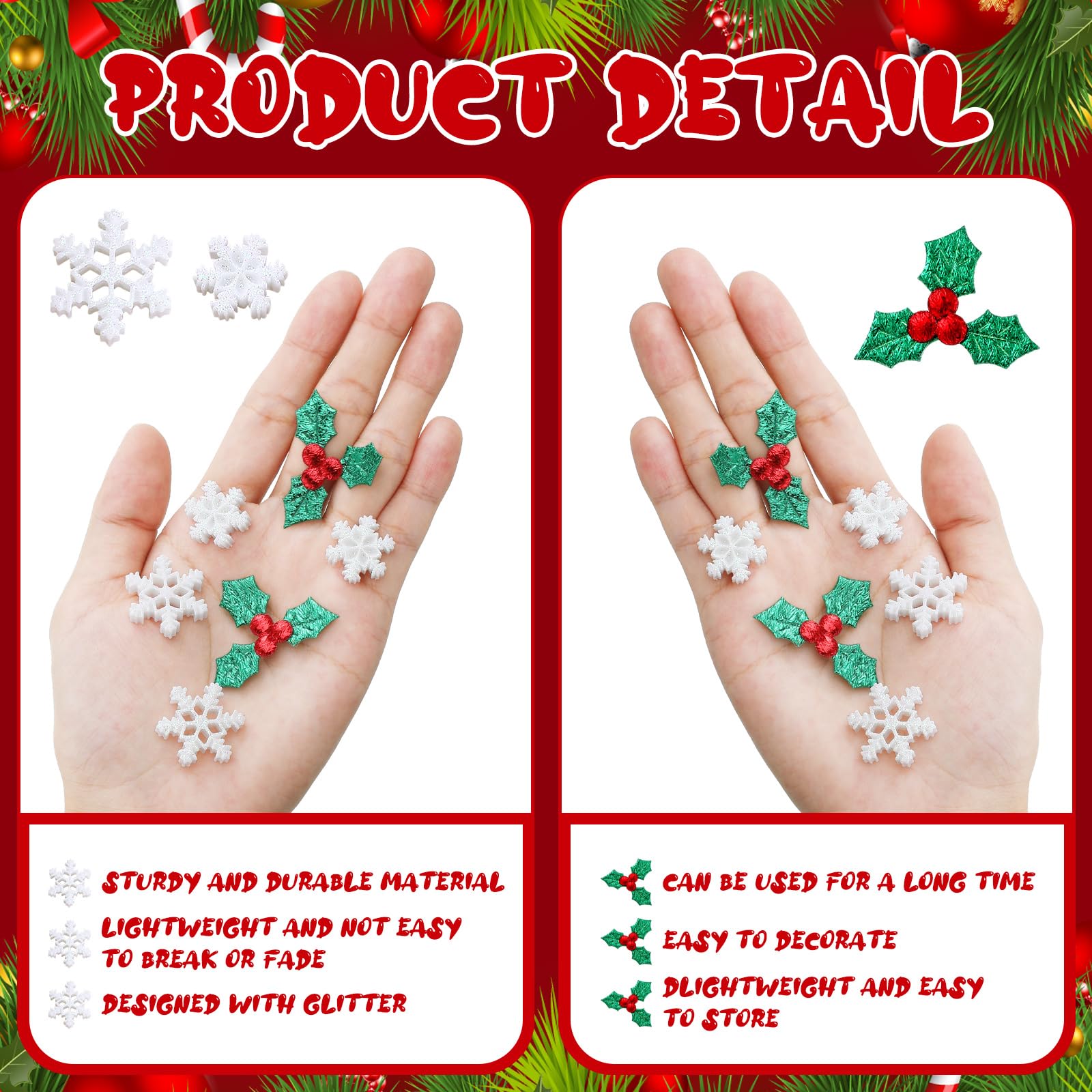 100 Pcs Mini Resin Snowflake & Holly Leaves - Tiny Christmas Decor For DIY Crafts, Tree Ornaments, Gift Embellishment - View #4