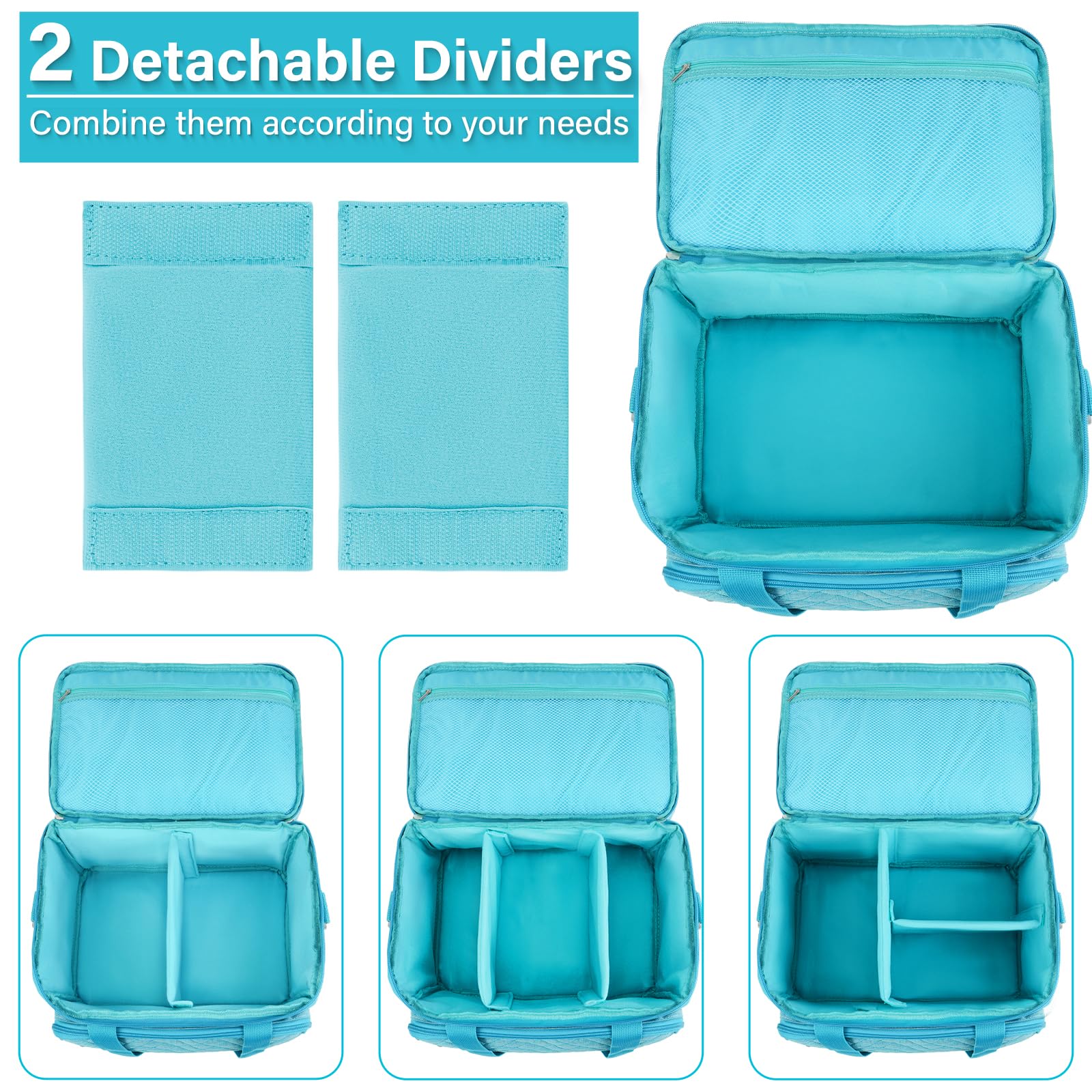Trousse de Rangement pour Accessoires de Couture avec bandoulière, Sac de Rangement Double Couche avec 2 Pochettes Amovibles pour Accessoires et Fournitures de Couture, Bleu