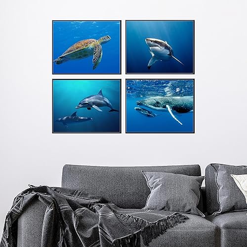 Miniatura 4 de Insire Póster estampado de océano, póster de tiburón ballena, póster de ballena, póster de delfín, imágenes de ballenas, póster de tortuga marina,