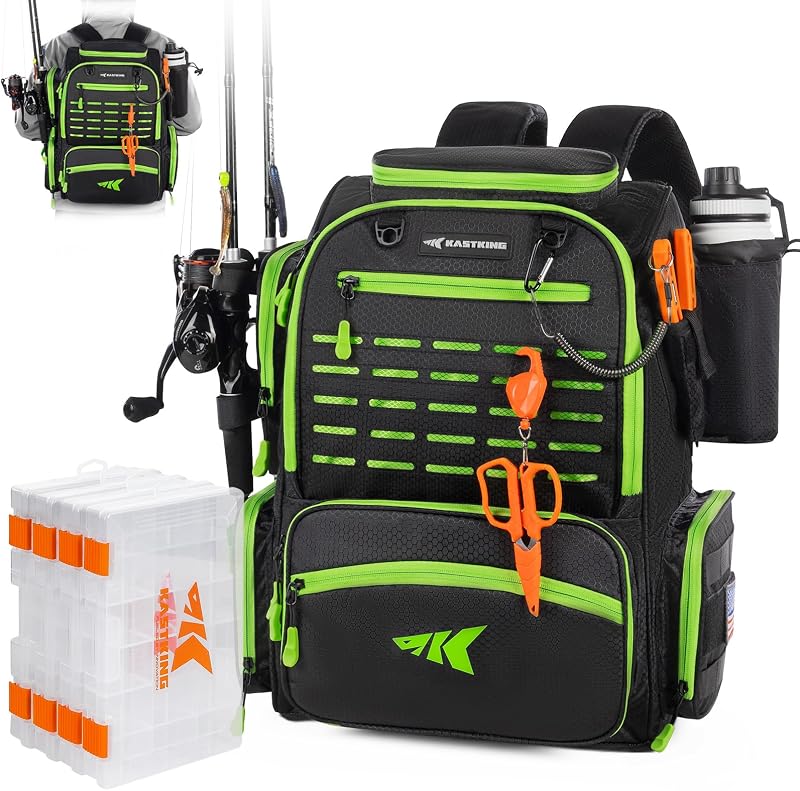 Mochila de aparejos de pesca Bait Boss con soportes de varillas: 4 cajas de aparejos: cubierta de la cadena,almacenamiento para equipos de pesca