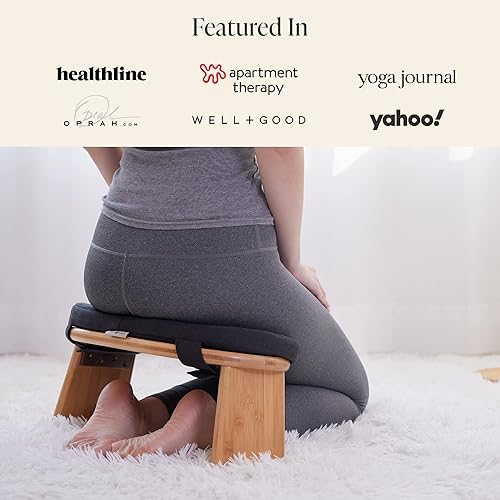 Miniatura 6 de Banco de meditación plegable y moderno  Bisagras magnéticas de bloqueo  Seiza de bambú ergonómico de madera para postura de meditación zen y yoga