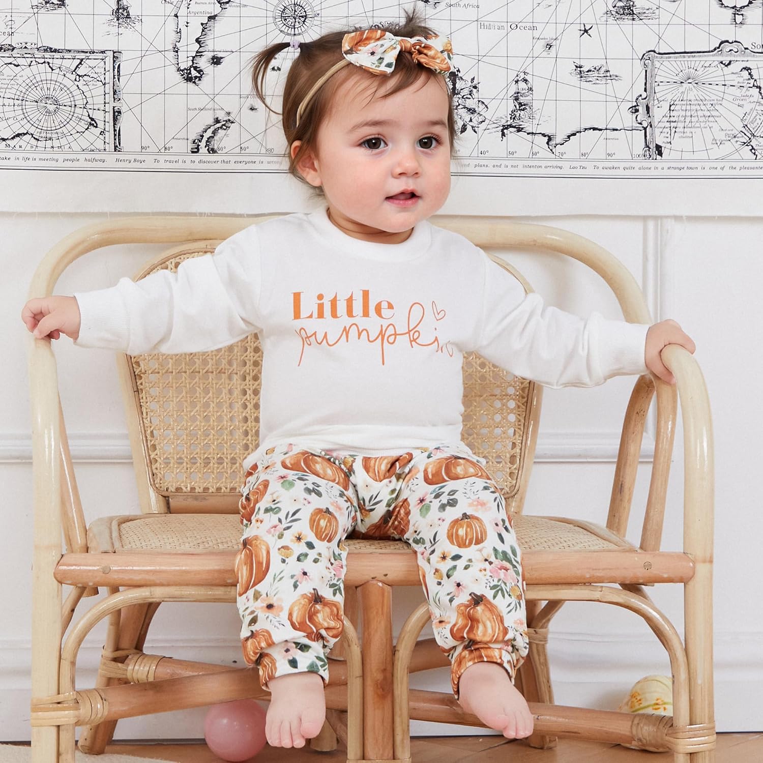 Baby Girl Winter Clothes Pumpkin Crewneck Sweatshirts Flower Sweatpants Headband Toddler Fall Halloween Outfits - Image 3