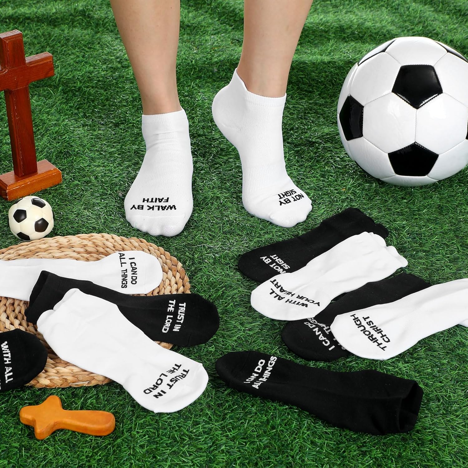 Janmercy 6 Pairs Catholic Socks with Scripture on, Running Athletic Ankle Sports Socks Faith Bible Jesus Christian Gifts Bulk - Image 3