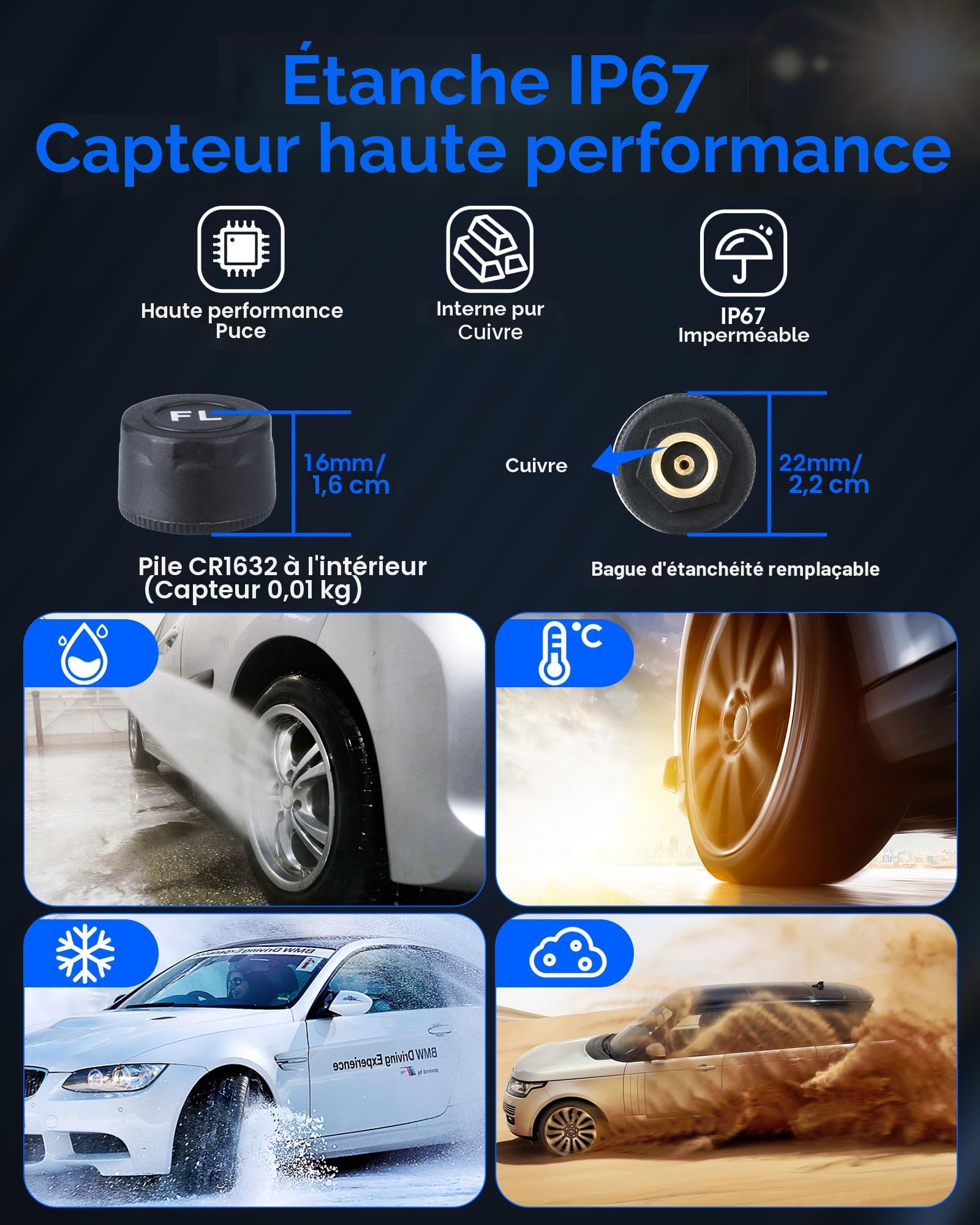 TPMS Système de Surveillance de la Pression des Pneus 【2/4-Roues Mode】0.01 Bar Haute Précision Recharge Solaire avec 3.5 Pouce Support Amovible avec 4 Capteur Pression Pneu pour Voiture SUV 5-87Psi