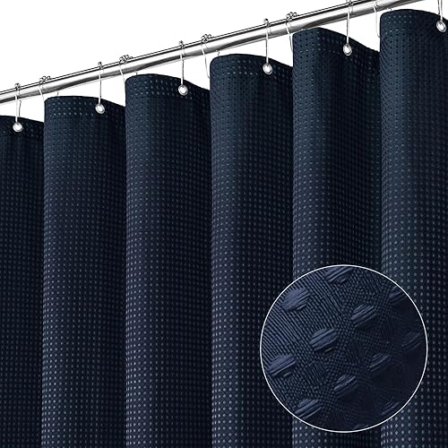 Miniatura 2 de MitoVilla Cortina de ducha moderna de punto gofre azul marino, cortinas de ducha de tela azul oscuro para decoración de baño de hotel, cortina de