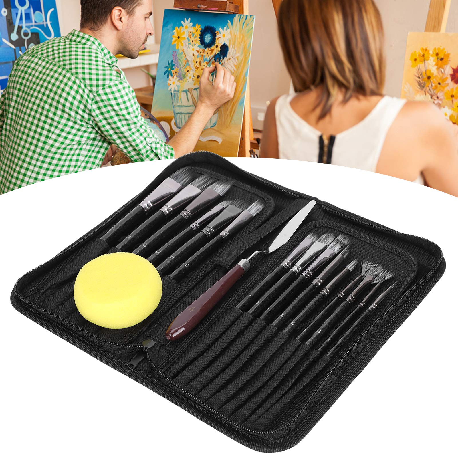 Ensemble de pinceaux à Peinture en Nylon Gouache, Sac de Rangement pour éponge de Peinture à l'huile Acrylique, Fournitures d'art Noir