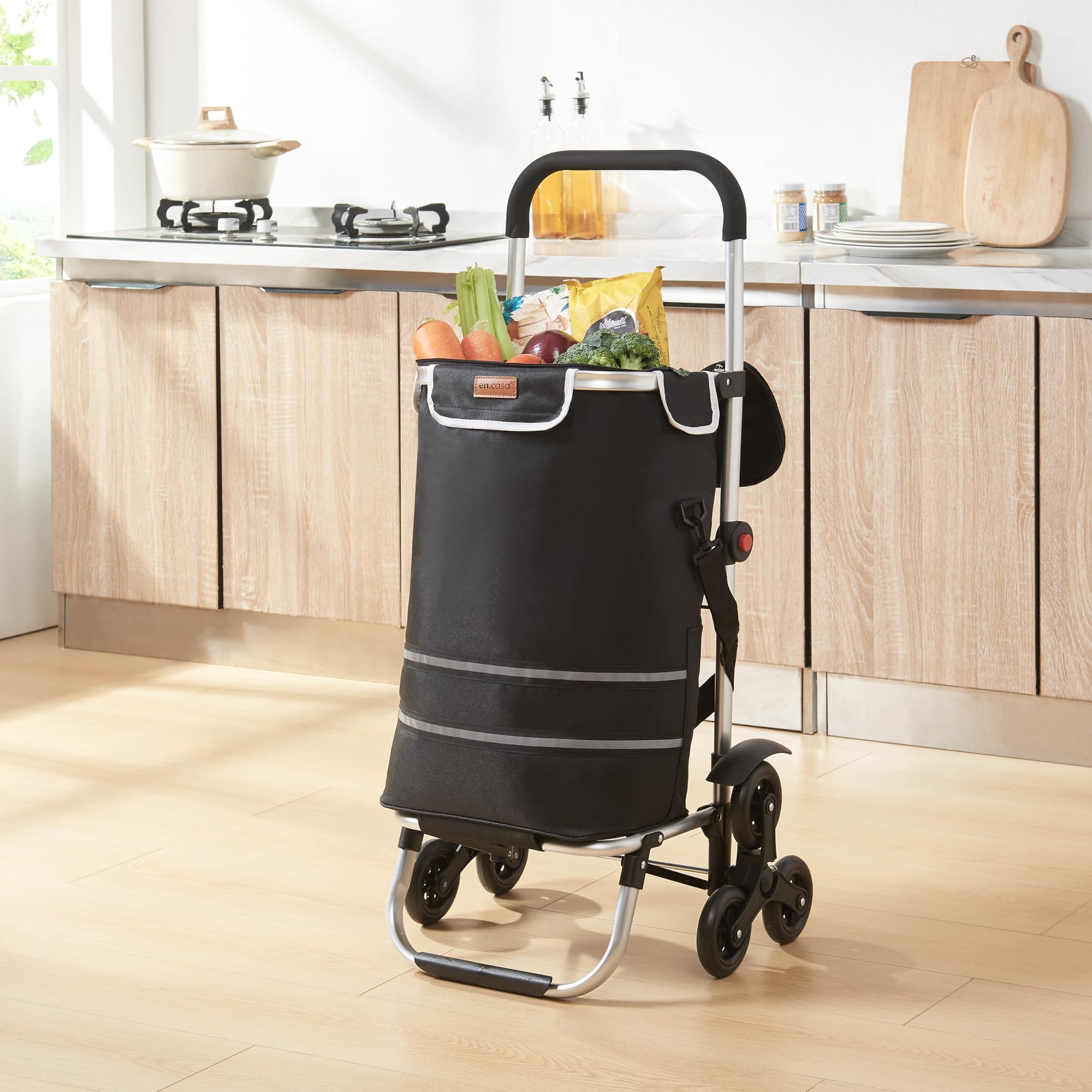 [en.casa] Einkaufstrolley Neef Treppensteiger Einkaufswagen klappbar Shopping Trolley mit Kühlfach Einkaufsroller 41 Liter bis 20 kg belastbar abnehmbare Einkaufstasche Einkaufsrollwagen Schwarz