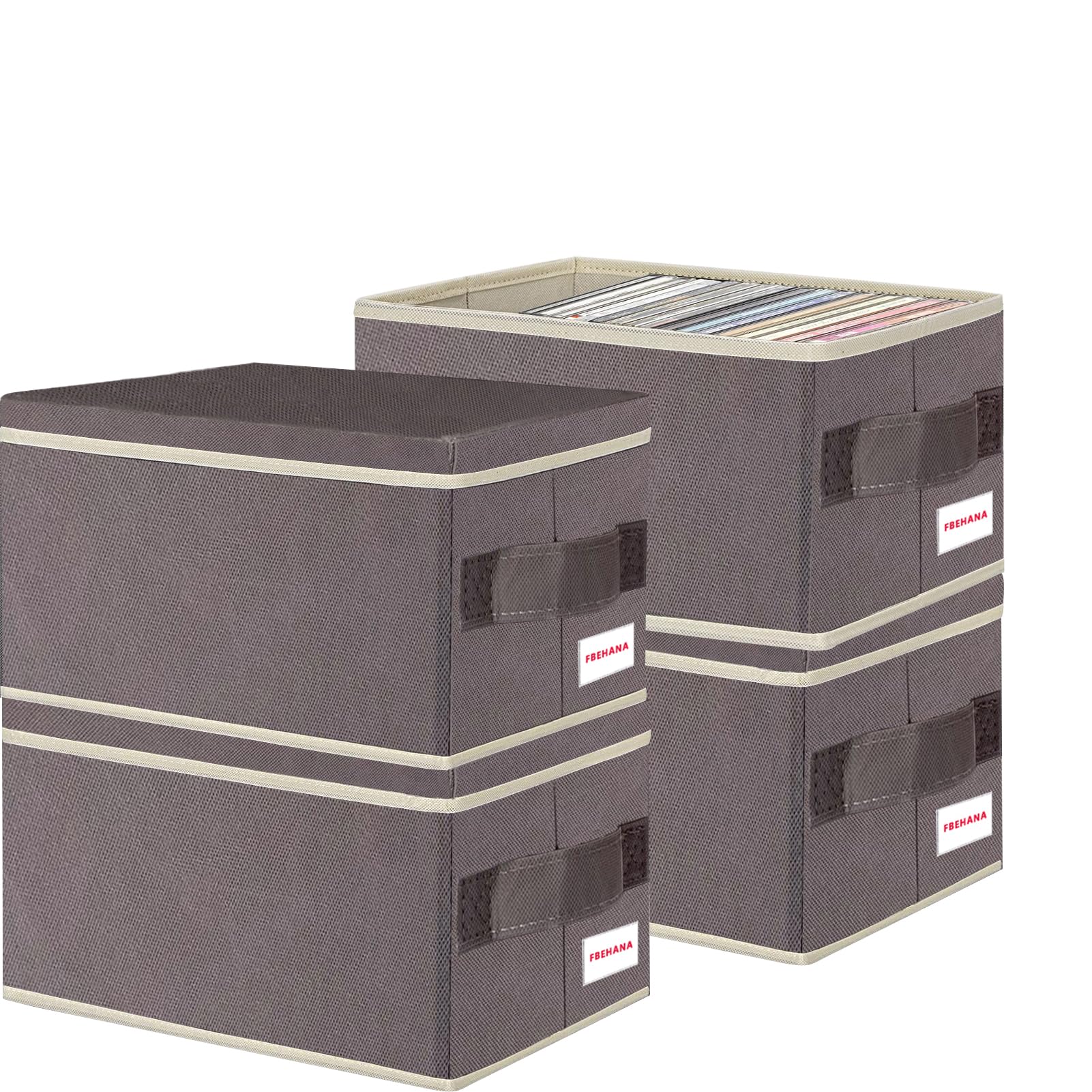 FBEHANA CD/DVD storage box Universal, stackable CD/DVD organizer with lid, Blu-ray disc media holder, video game disk, album, 4Pack can hold 180cd /