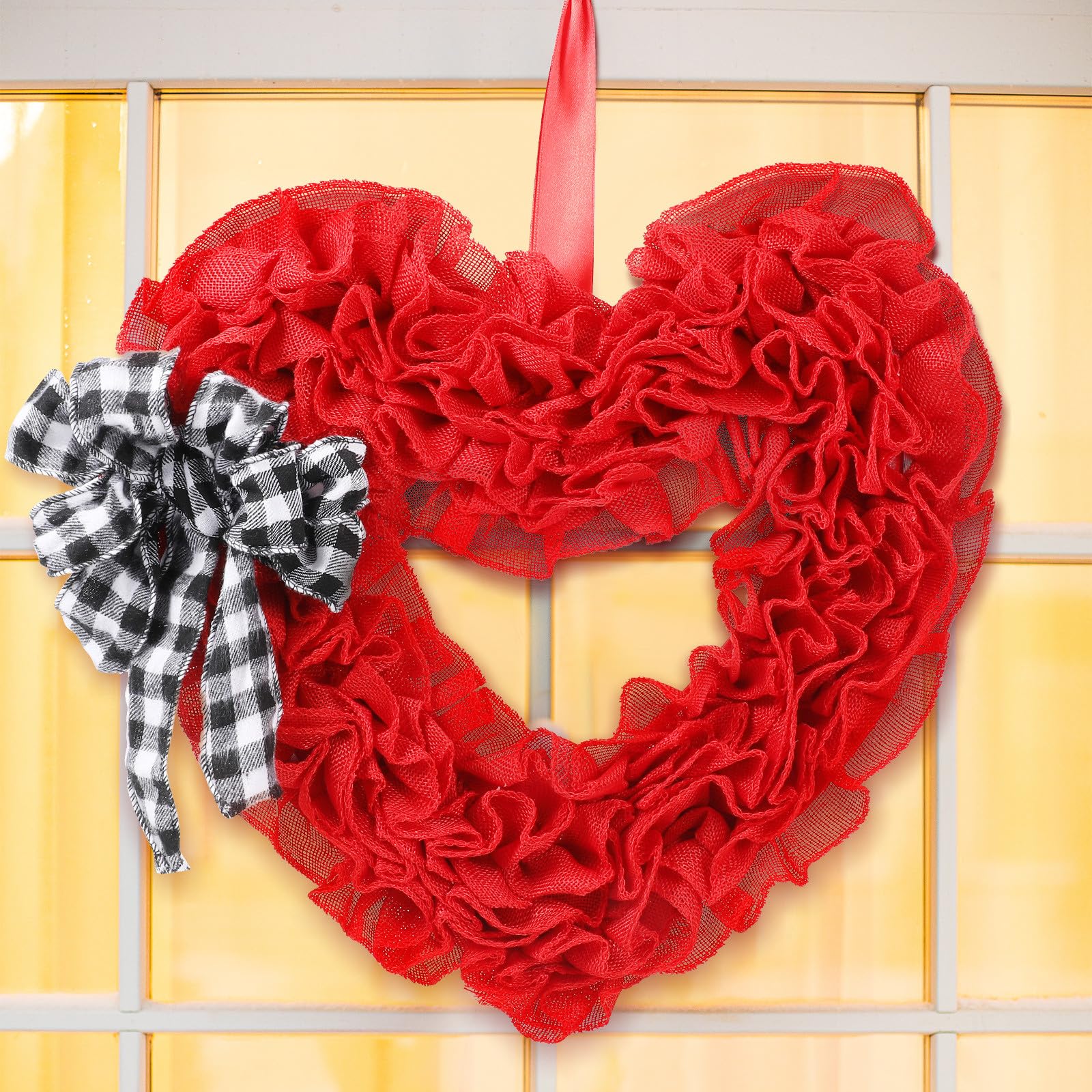 Guirnalda Colgante de Corazón de Tela para Puerta de Entrada, Decoración de San Valentín, Boda y Compromiso, Diámetro 35 Cm, Adorno Romántico para Hogar y Eventos