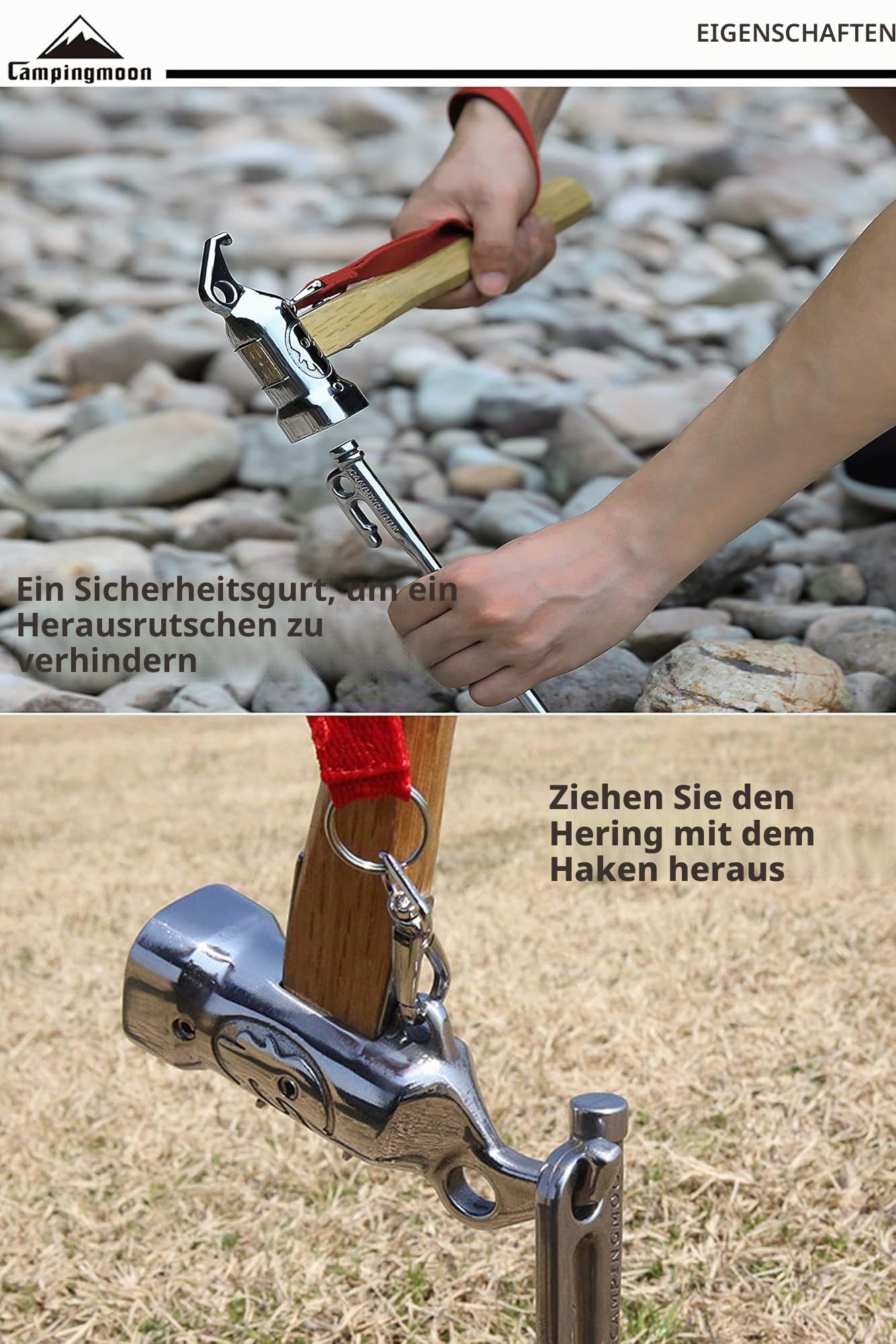 CAMPINGMOON Campinghammer aus Edelstahl mit integriertem Erdspieß aus reinem Kupfer C5