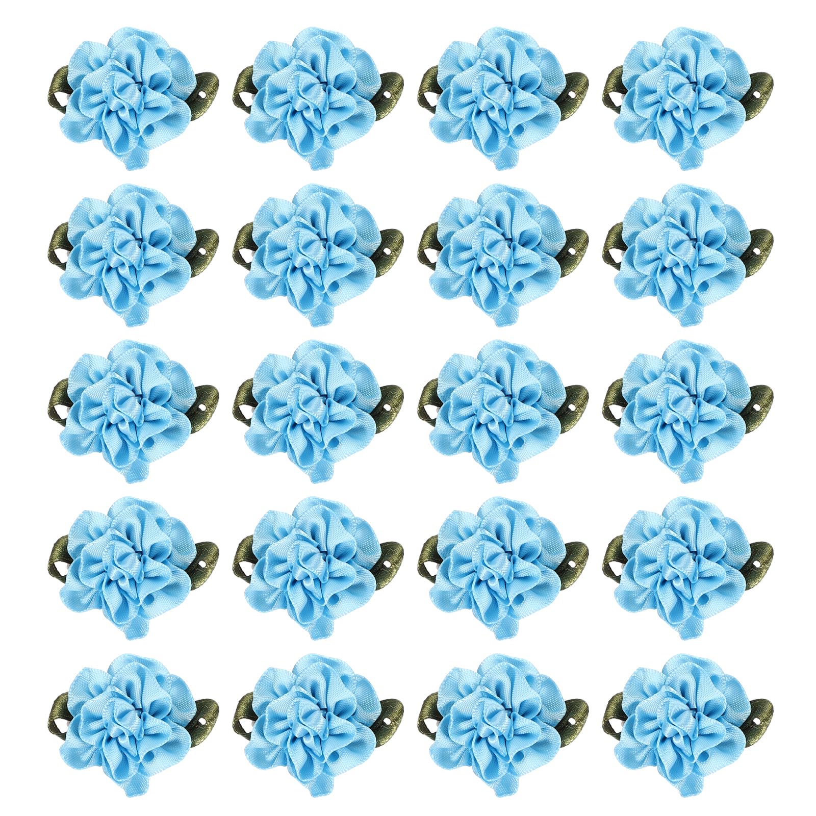 PATIKIL 1 Inch Ribbon Flowers Bows for Crafts, 20 Pack Mini Satin Roses Flowers Small Fabric Flower Heads DIY Sewing Appliques for Gift Wedding Bride Ornament, Blue — image 1