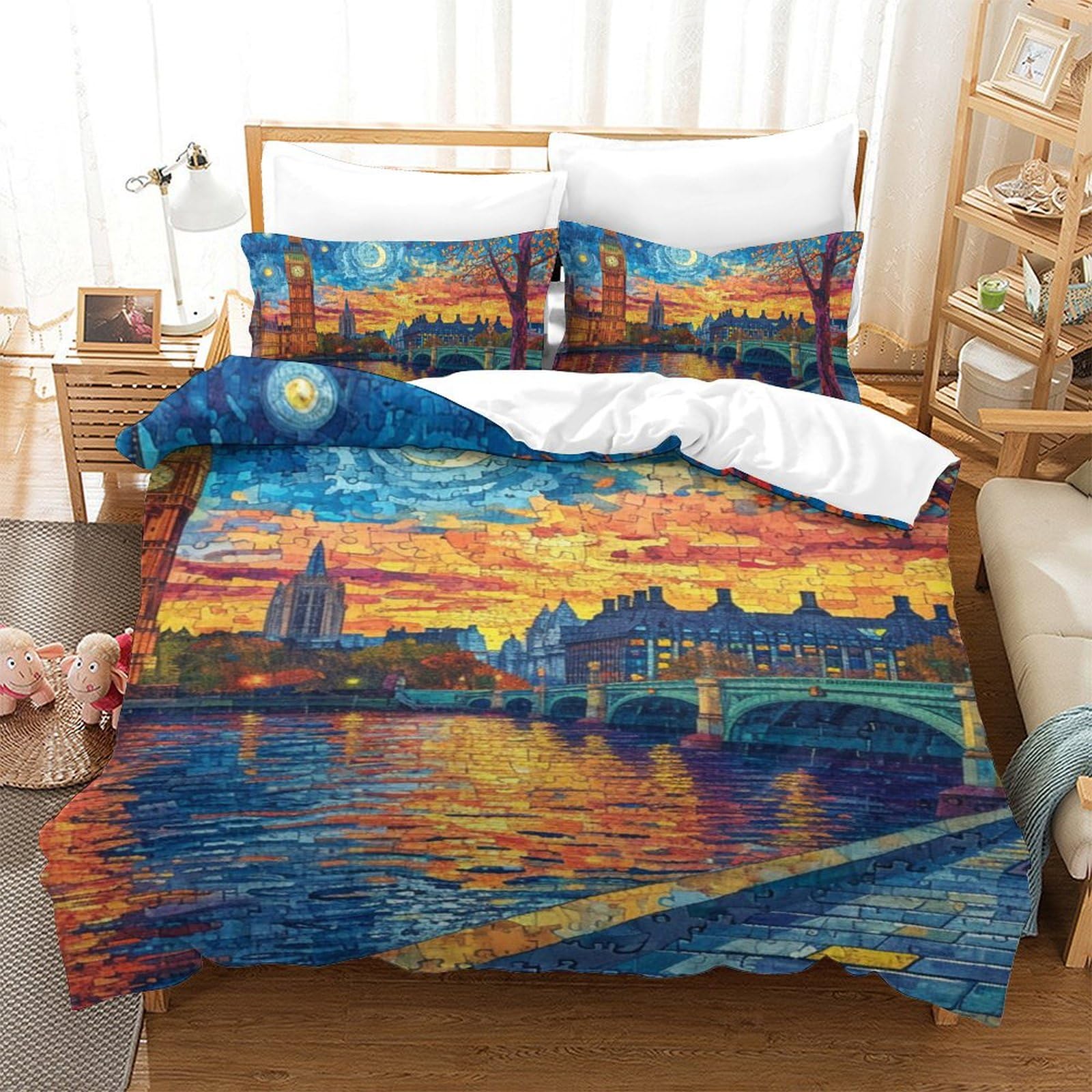 Parure de lit Tower Bridge 140x200 housse de couette 3D et taies d'oreiller