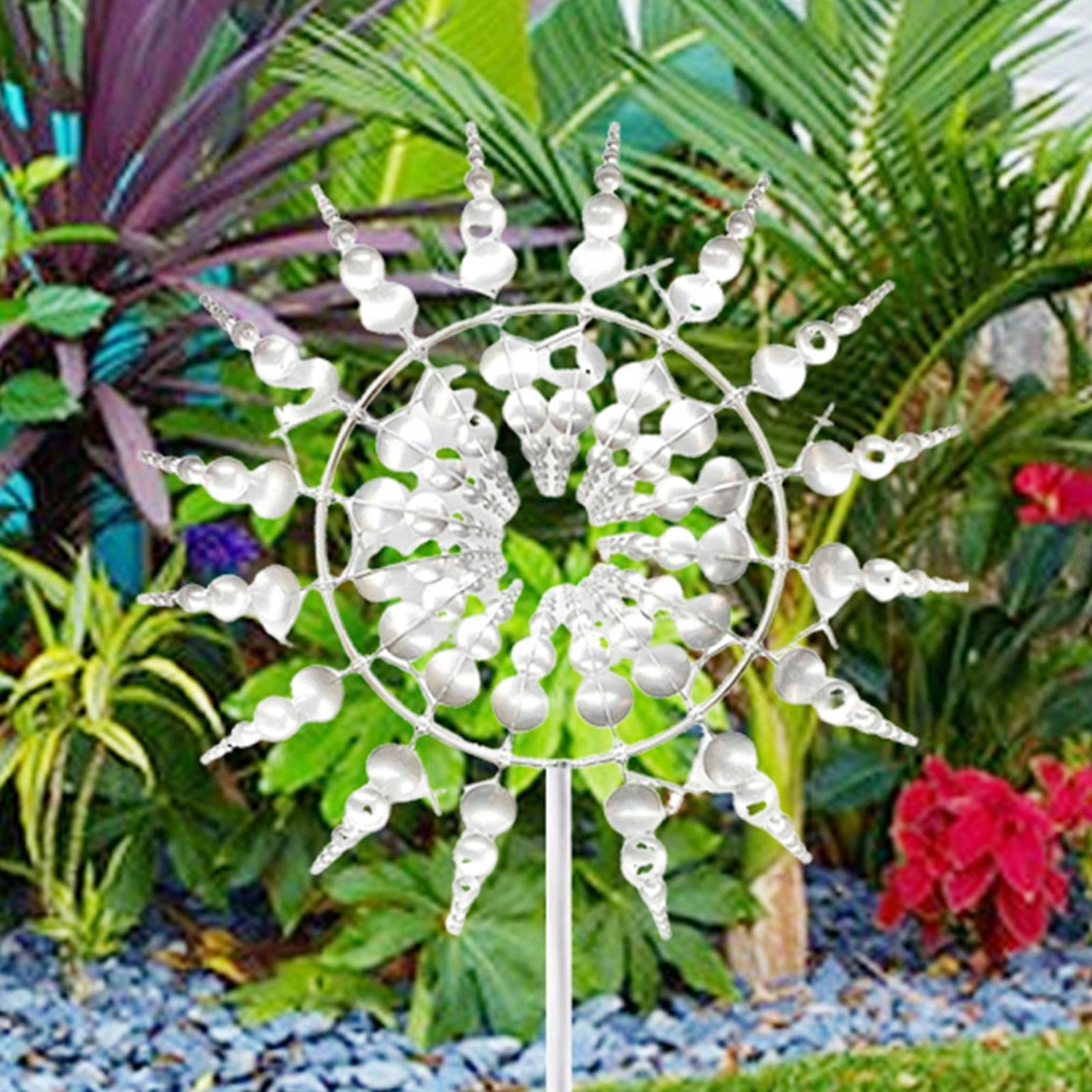 Moulin à vent en métal unique et magique - Carillon cinétique 3D avec piquet de jardin - Sculpture cinétique alimentée par le vent - Attrape-vent pour cour et jardin - Décoration de terrasse