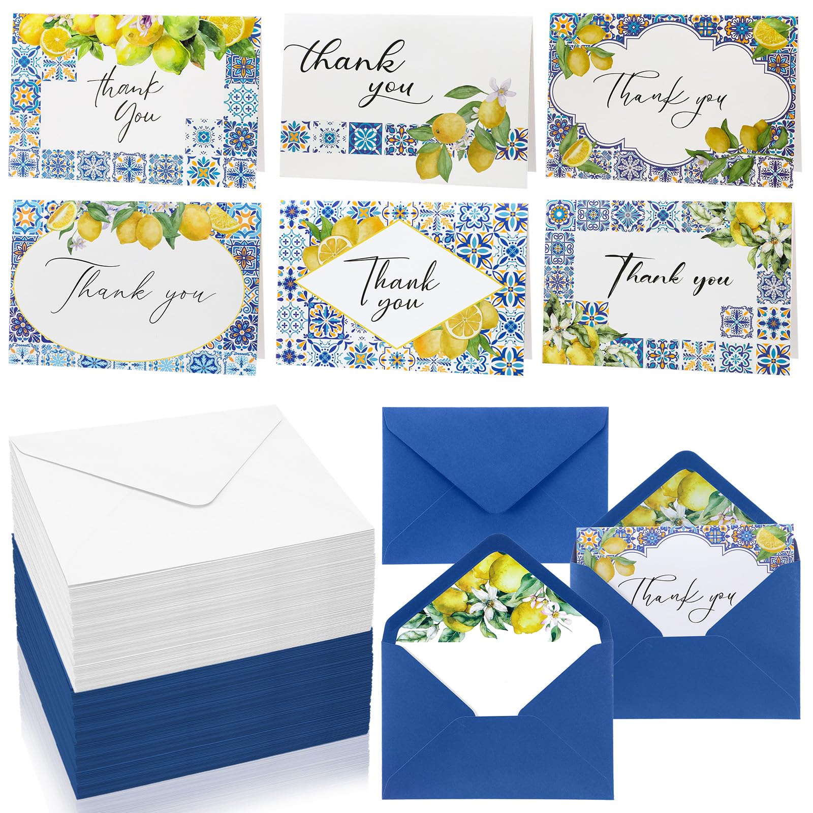 Motiskyy Juego de 60 tarjetas de agradecimiento con sobres, 4 x 6 pulgadas, tarjetas de felicitación de acuarela en blanco con sobres para boda, baby shower, regreso a la escuela, regalos de