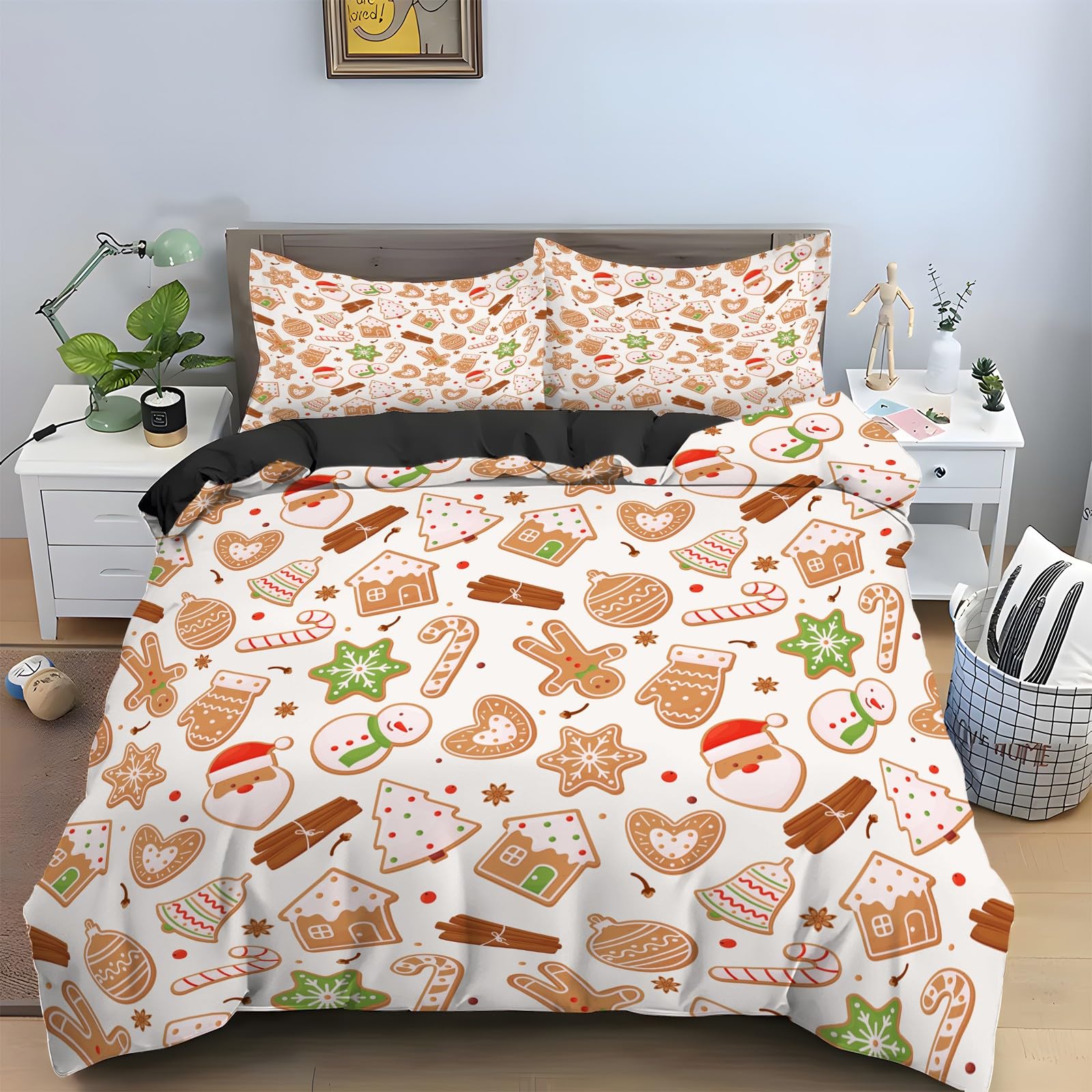Housse de couette 200x200 biscuits de Noël en microfibre de qualité supérieure parure 3 pièces