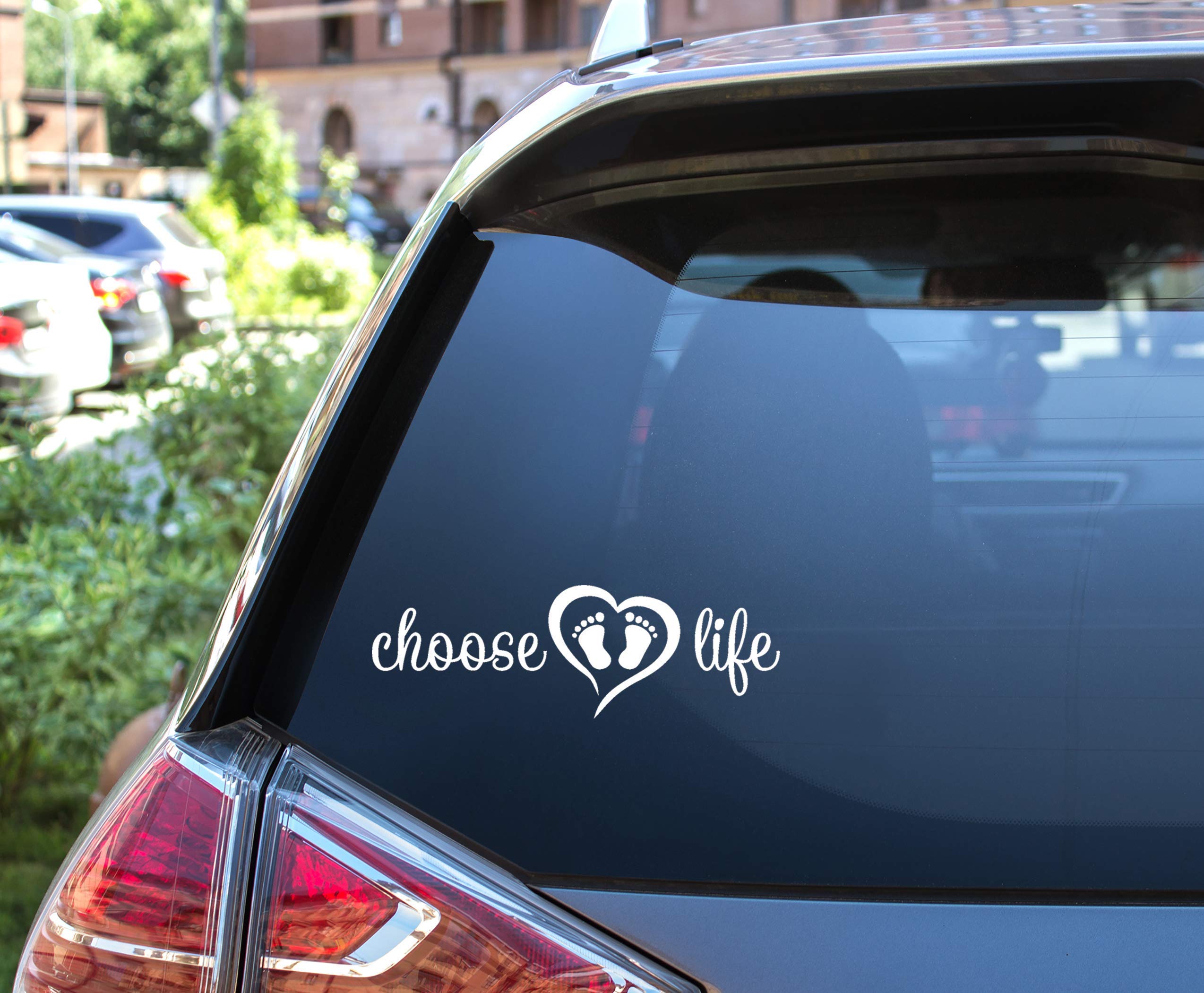 Custom Heart Footprints Choose Life Vinyl Decal - Personalized Pro Life Bumper Sticker, for Tumblers, Laptops, Car Windows