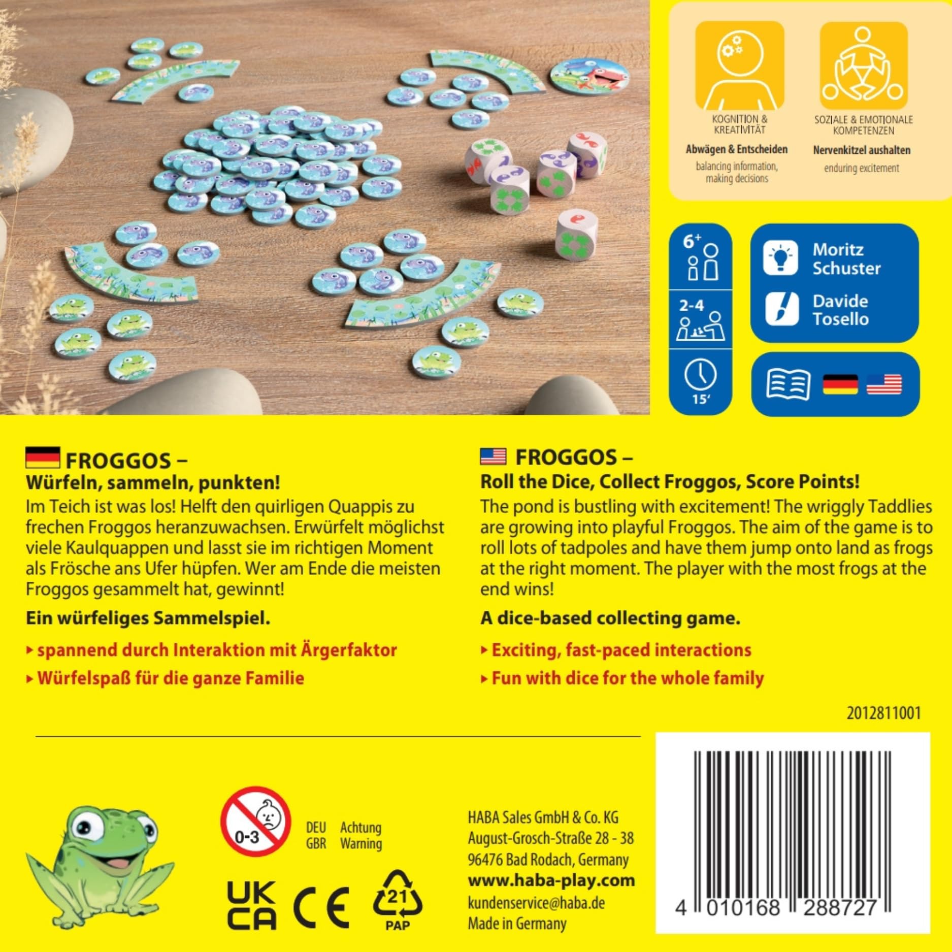 HABA Froggos 2012811001 - Gioco di dadi a partire dai 6 anni con treni sfacciati, per tutta la famiglia, gioco da viaggio compatto e gioco da viaggio