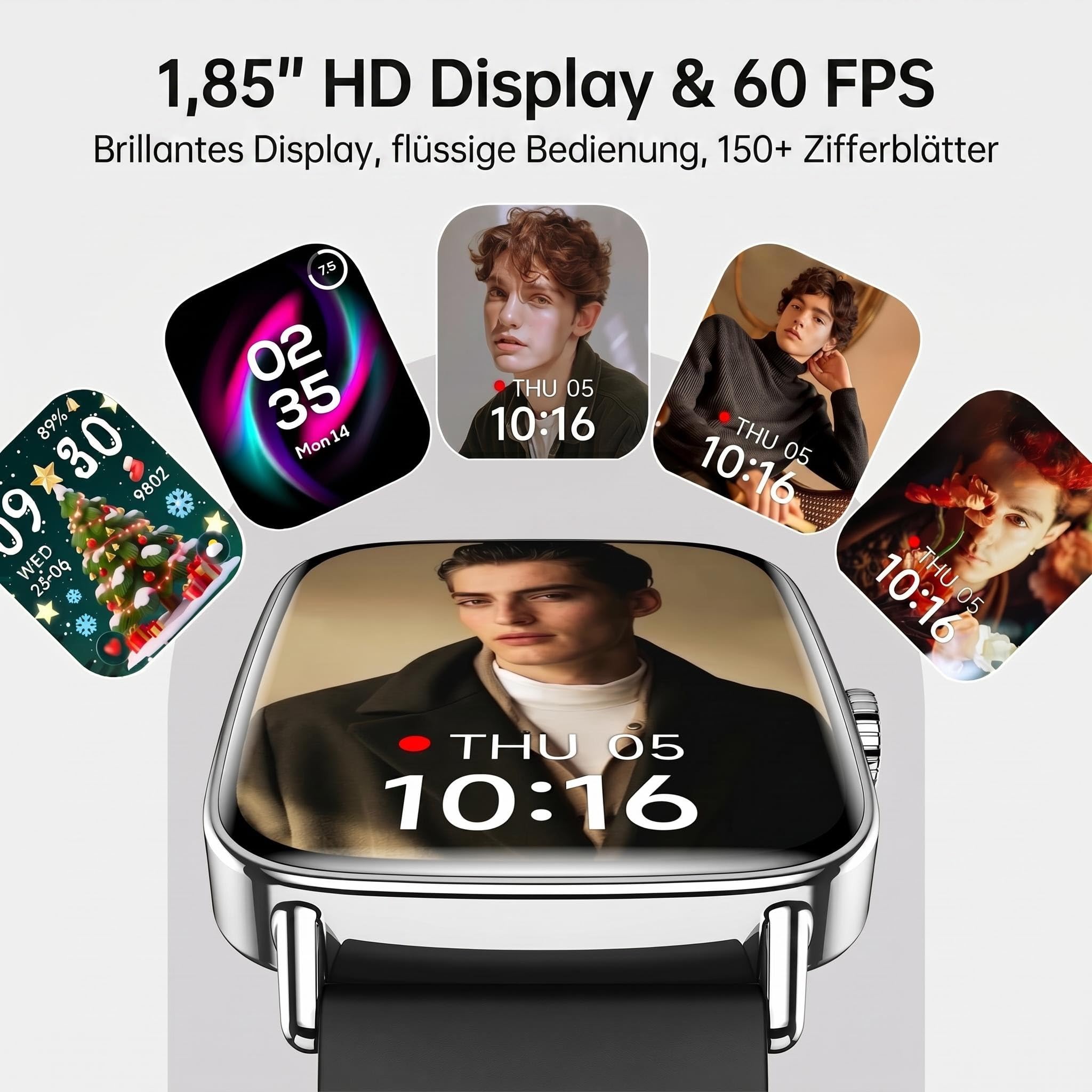 Smartwatch Herren Damen, 1.85" Smart Watch mit Telefonfunktion, Fitnessuhr mit Pulsuhr Schlafmonitor SpO2, 110 Sportmodi Fitness Tracker,IP68 Wasserdicht Schrittzähler Sportuhr für Samsung/iOS/Android
