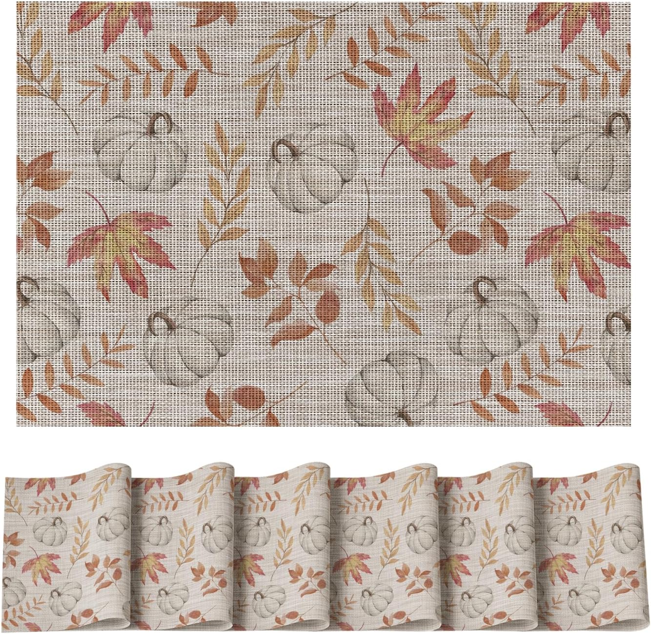 Artoid Mode Maple Leaves Fall Vinyl Placemats Set of 4, Wipeable Colorful Printing PVC Place Mats for Party Kitchen Dining Decor, Beige