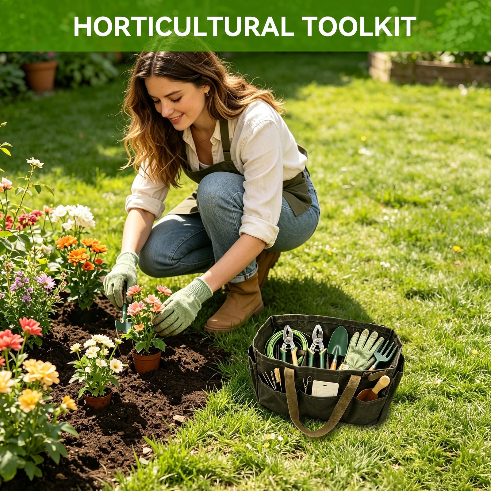 HERCHR Borsa da Giardinaggio Borsa per Attrezzi da Giardino Borsa da Giardino Impermeabile di Grande capacità Borsa per Organizzatore per Kit di Attrezzi da Giardinaggio Borsa in Tela