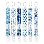 babygoal Ocean Blue Pacifier Clips, 6 Pack Binky Paci Holder Clips Leashes Fits for Most Pacifiers and Binkies 6PS12