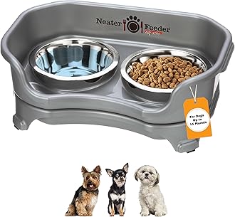Neater Feeder Express Mess Proof Dog Bowls Elevated for Small Breeds Under 15 Lb, Made in USA, No Spill Raised Dog Food Bowl Stand, Stainless Steel Food and Water Bowl Set, Feeding Station, Grey