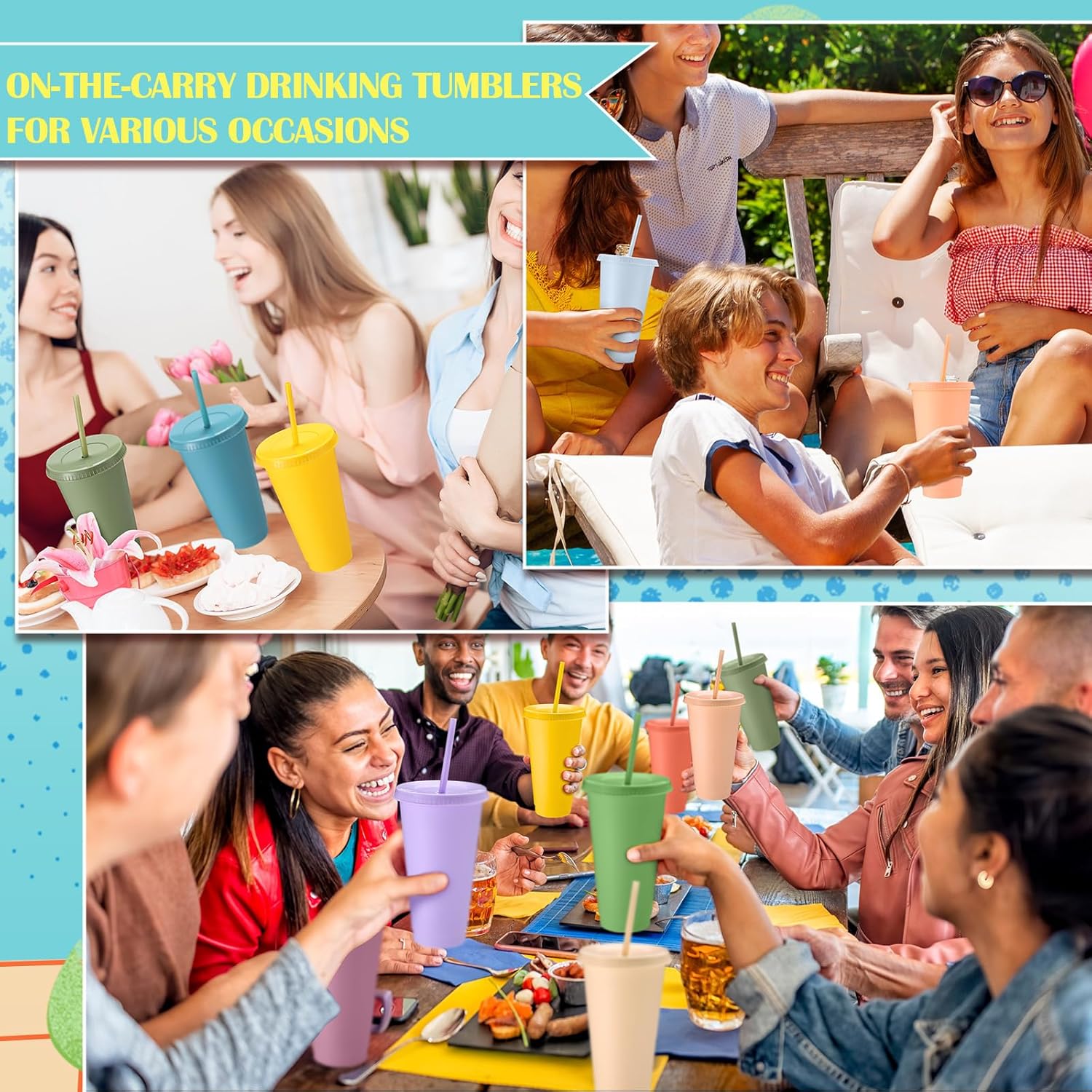 Honeydak 30 Pack Tumbler with Straw and Lid Bulk Cups for Gifts Water Bottle Iced Coffee Travel Mug Cup Reusable Plastic Tumblers for Party Birthdays 24-27 oz (Pastel Color) - Image 7