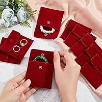 Vista 5 de NBEADS 12 bolsas de terciopelo para joyas con botón a presión, 2.75 x 2.75 pulgadas con fecha de terciopelo rojo, bolsas de almacenamiento de joyas