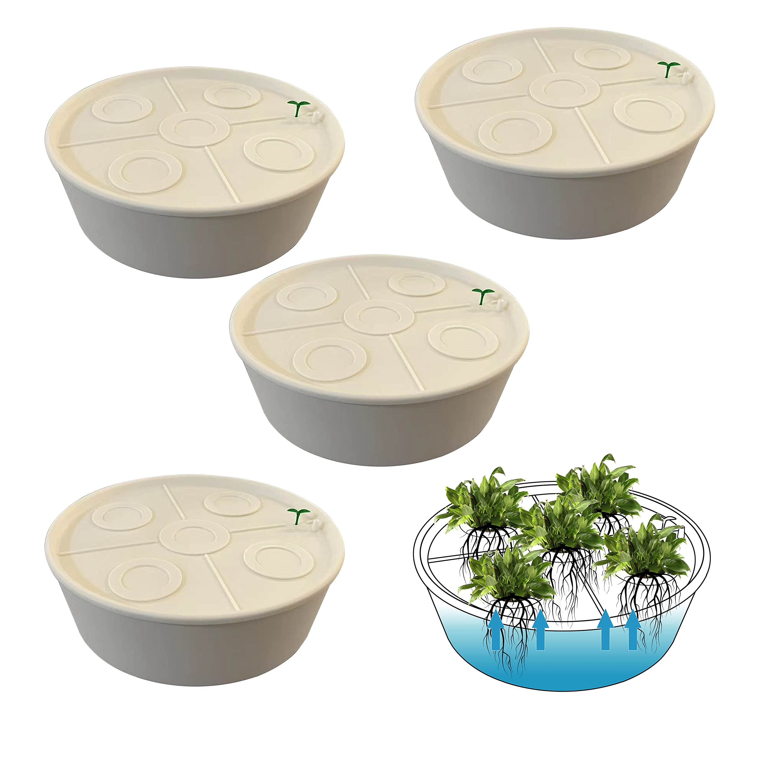 Self Watering System for Potted Plants- 4 Pack White Round Automatic Water Suction with Humidity Sensor - Flower Pot Great for House,Office,Garden and Yard
