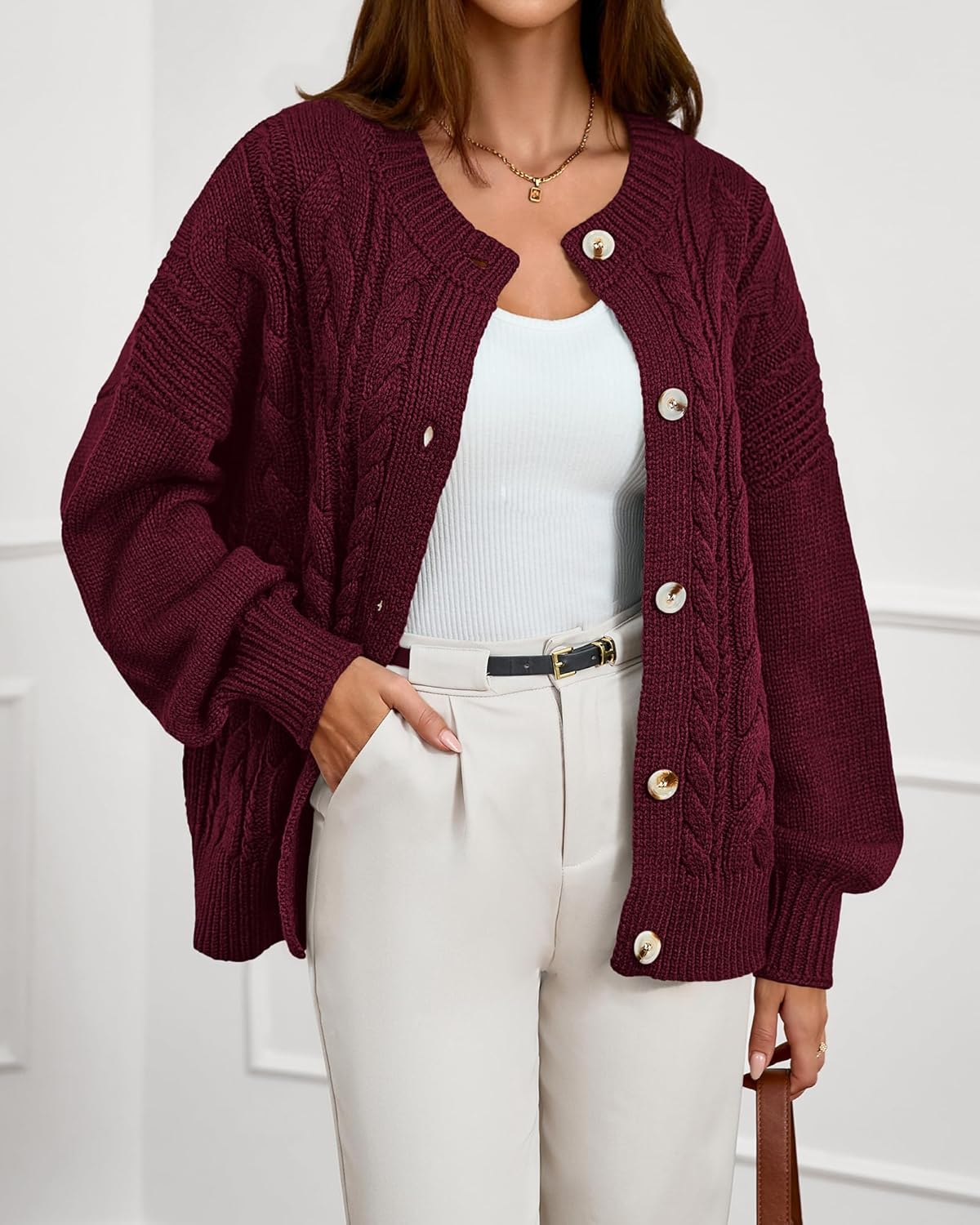 BTFBM Chunky Cardigan Sweaters for Women Fall Fashion 2025 Button Long Sleeve Loose Cable Knit Winter Coats Outerwear - Image 4