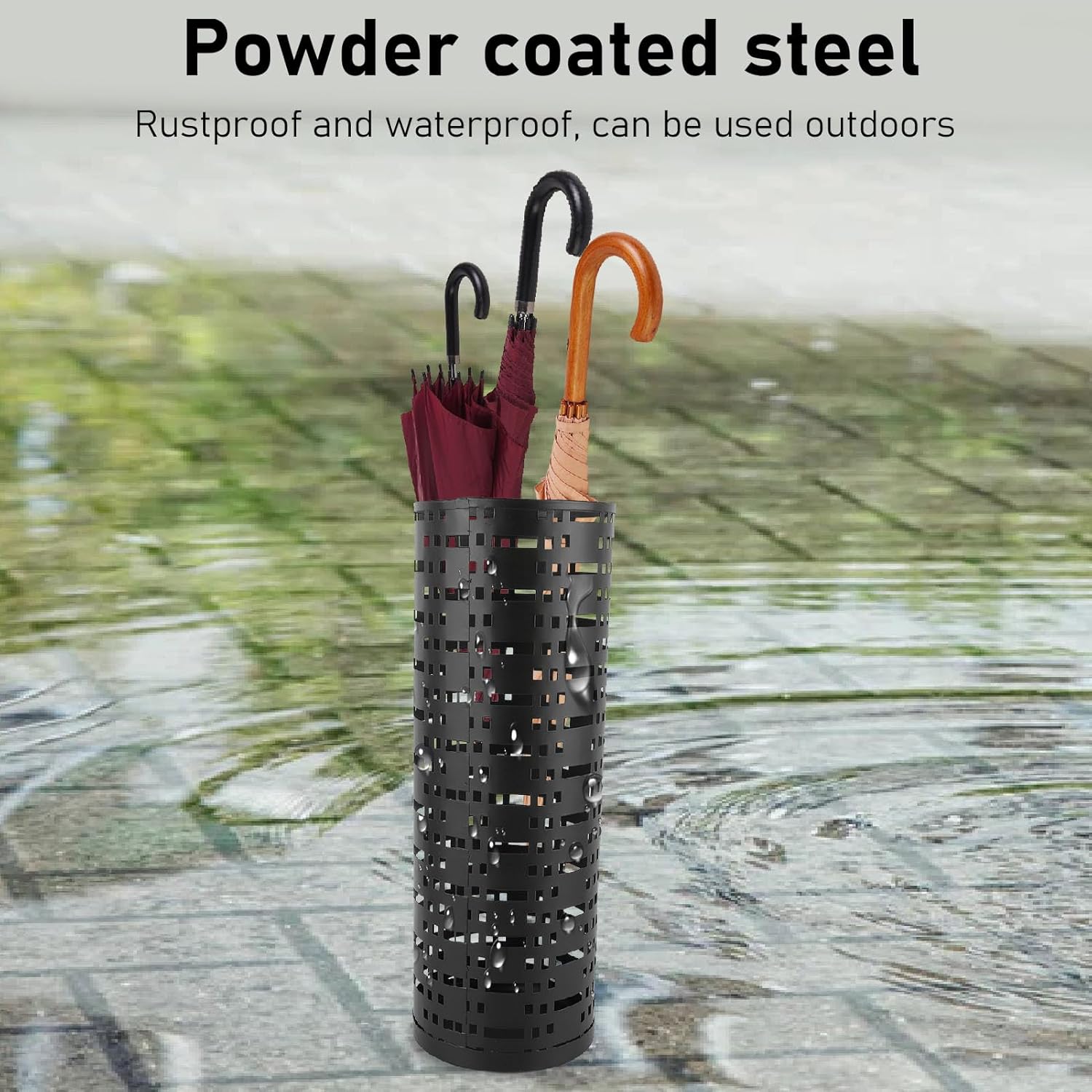 Umbrella Holder Rustproof Space Saving Fashionable Hollow Round Metal Umbrella Stand Rack for Entryway Black