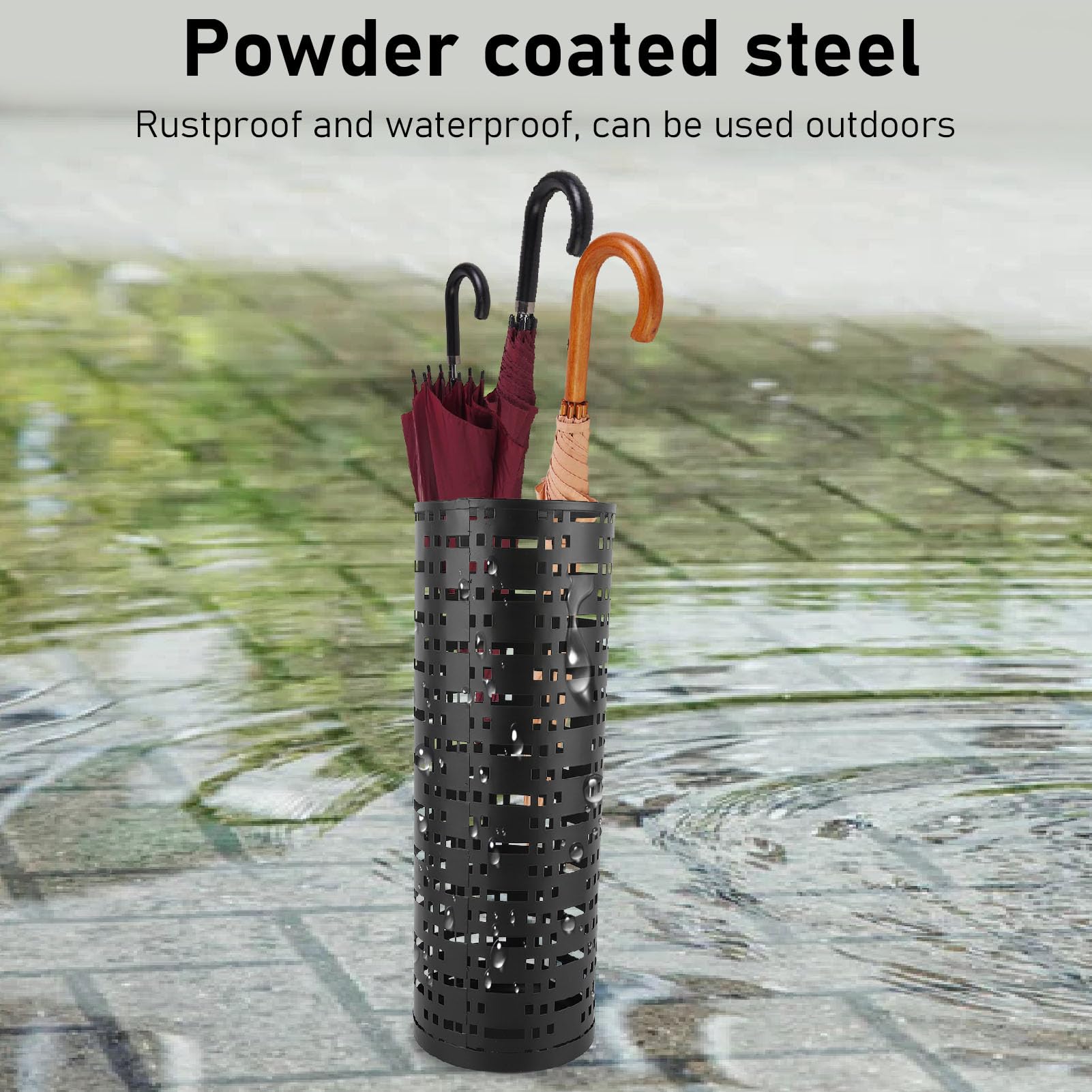 Czarny Metalowy Uchwyt na Parasole, Nierdzewny, Wodoodporny, Oszczędzający Miejsce, Pusty Design, Stylowy Stojak na Parasole do Przedpokoju