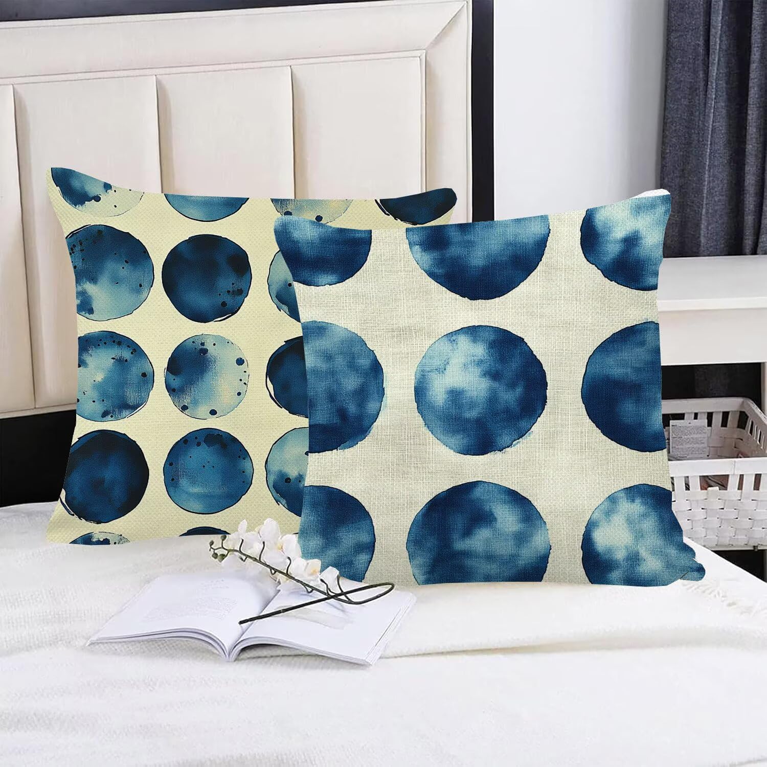 Coussin Canape Bleu Géométrie 45 x 45 cm Housse Coussin Exterieur, Lot de 4 Housse Canapé Souvenir, Doux et respirant Coussincarré d'extérieur pour Chambre Chaise Extérieur Décoration Maison m-390