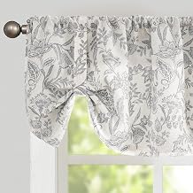 Lazzzy Floral Valance Curtain Grey Linen Farmhouse Lined Tie Up Valance for Kitchen Living Room Bedroom Country Valances Window Treatments Small Curtian 18 Inch Rod Pocket 1 Panel, Gray on Beige