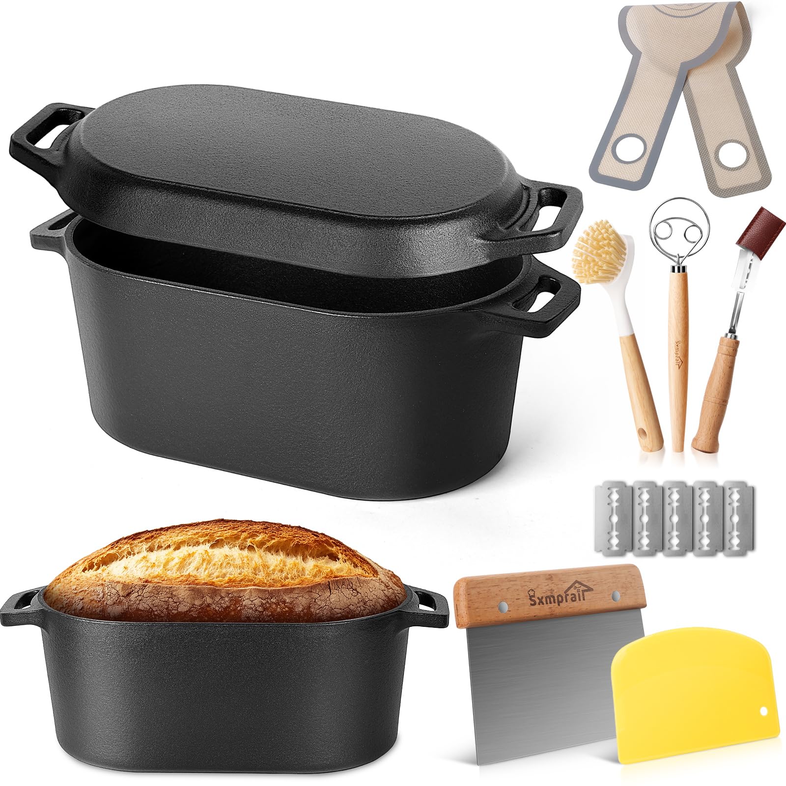 Oval Dutch Oven for Bread Baking, 3.6qt, Black, Up To 1000 ? Cast Iron Loaf Dutch Oven With Lid For Homemade Bread, Sourdough Bread Pan