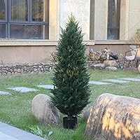 Vista 6 de Árbol topiario artificial, dos árboles de cedro artificiales de 4 pies, arbustos resistentes a los rayos UV, plantas en maceta, árbol artificial