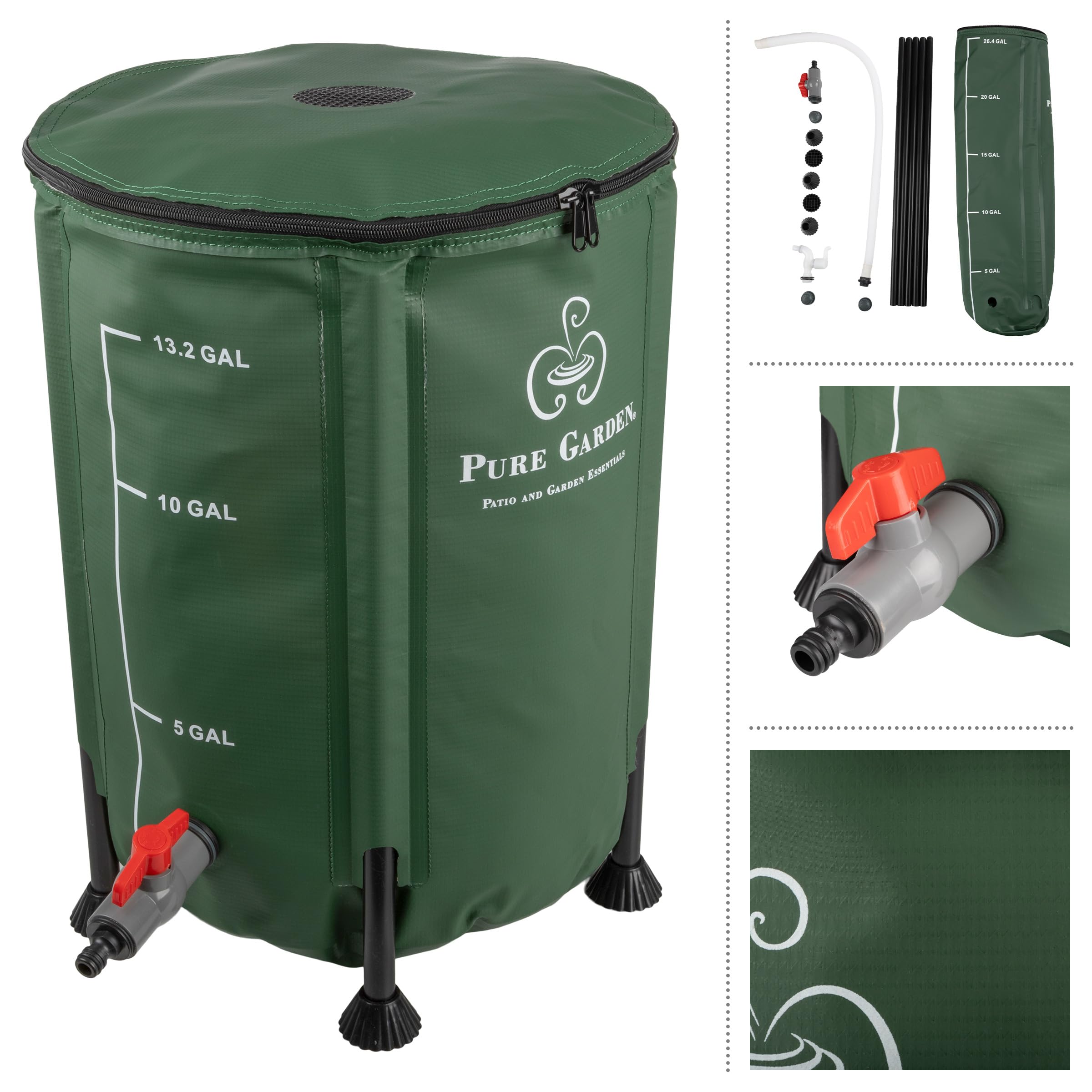 Pure Garden Regentonne - 50 Liter Faltbarer Wasserbehälter zum Auffangen von Regenwasser - Tragbarer Wassertank mit Auslaufventil (Grün)