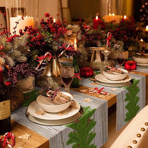Miniatura 2 de Camino de mesa con guirnalda de Navidad, algodón y lino, para decoración de Navidad, bufanda larga de 36 pulgadas para el invierno, para vacaciones,